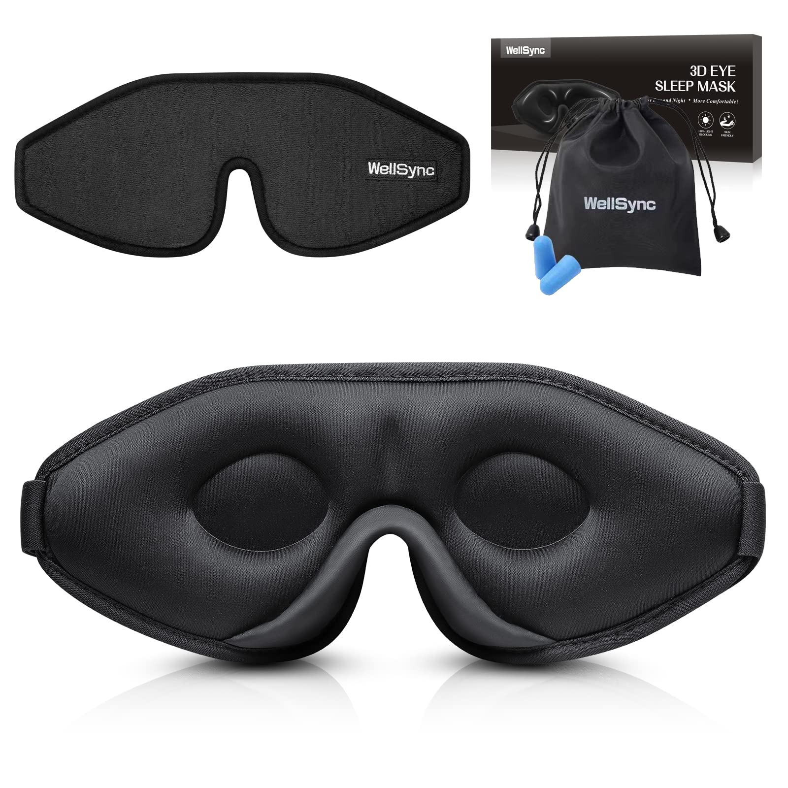 WellSyncSleep Eye Mask, 3D Contoured Cup Sleeping Mask Blindfold, Eye  Covers with Adjustable Strap, Block Out Light, Breathable Soft for  Traveling