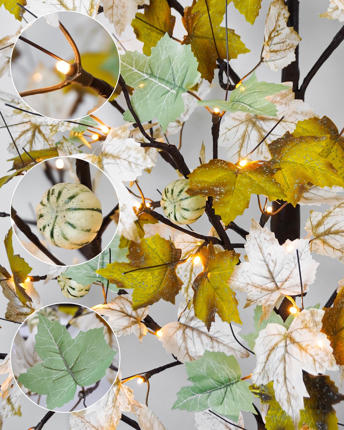 Phliofd 6FT Fall Maple Tree with 96 LEDs Lights and 6 Pumpkins - Artificial Autumn Tree for Indoor/Outdoor Fall Home Harvest Thanksgiving Decor