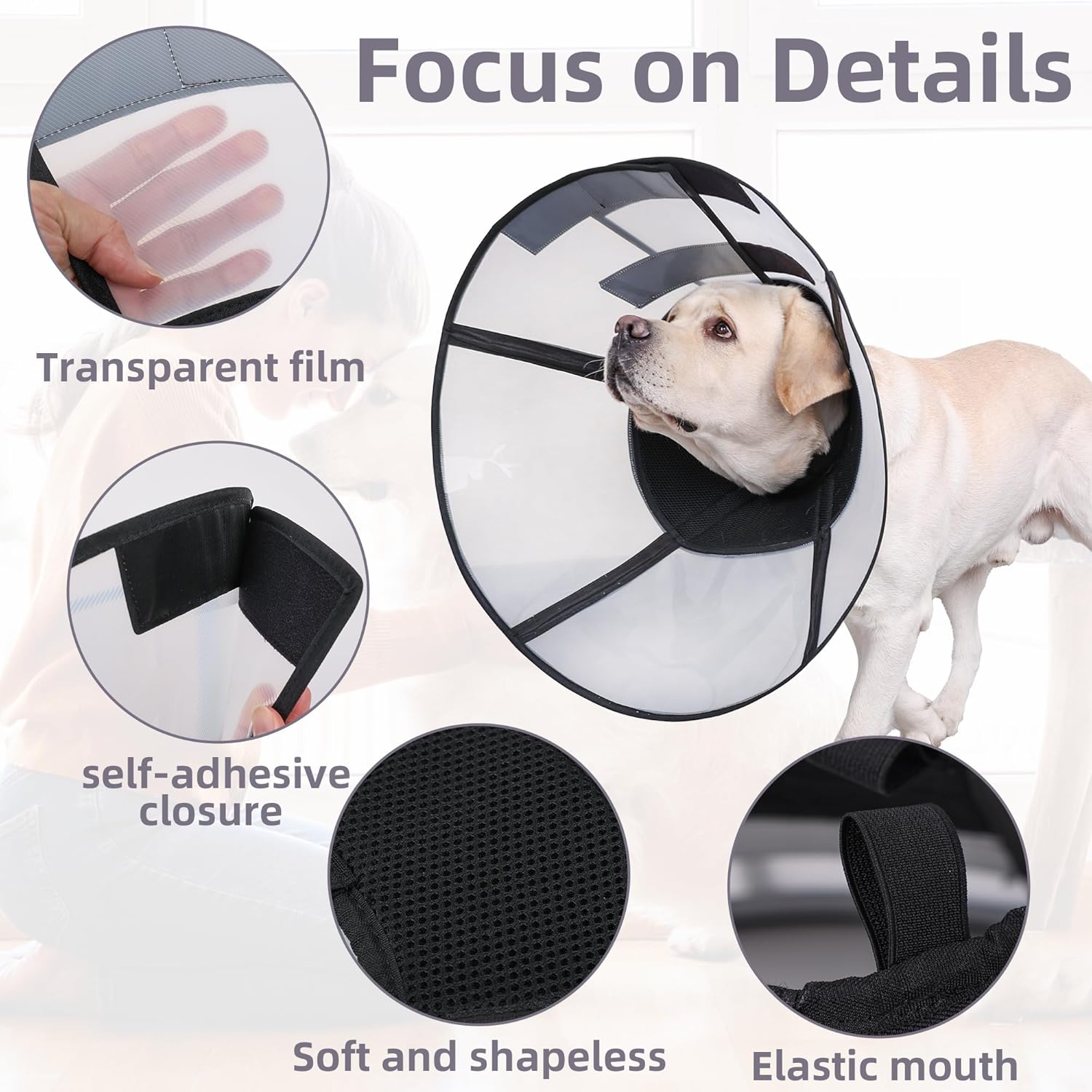 Soft Dog Cone Collar for After Surgery,Adjustable Protective Dog Neck Collar Cone for Cats,Large Medium Small Dogs,Breathable Elizabethan Collar Prevent Pets from Touching Stitches Wounds XL