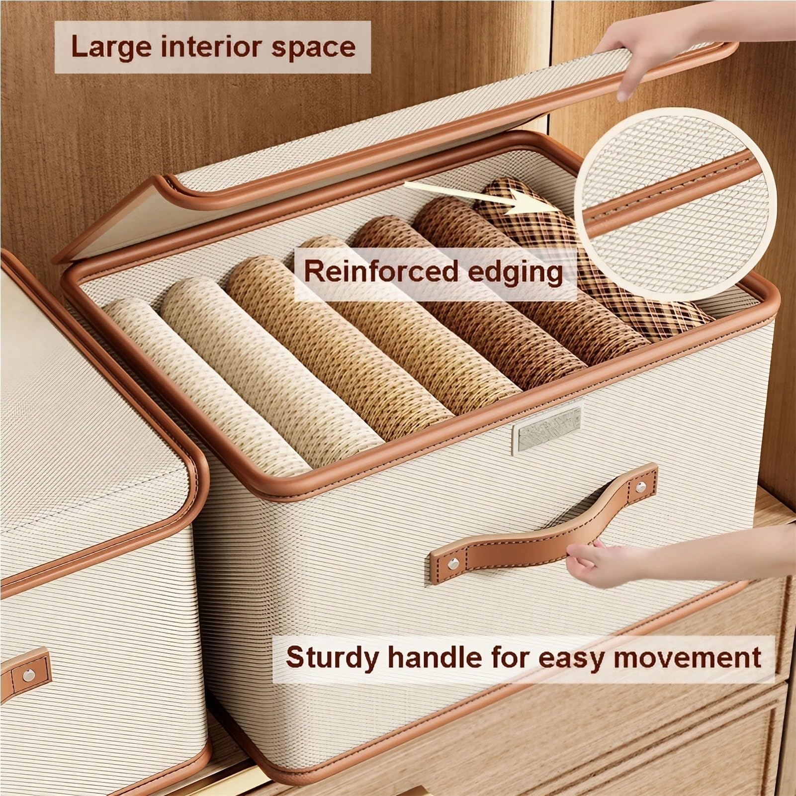 Home Dormitorio Armadio Organizzatore Di Stoccaggio con Coperchio, Scatola Pieghevole in Tessuto Lavabile/Beige/58 * 40 * 35 cm