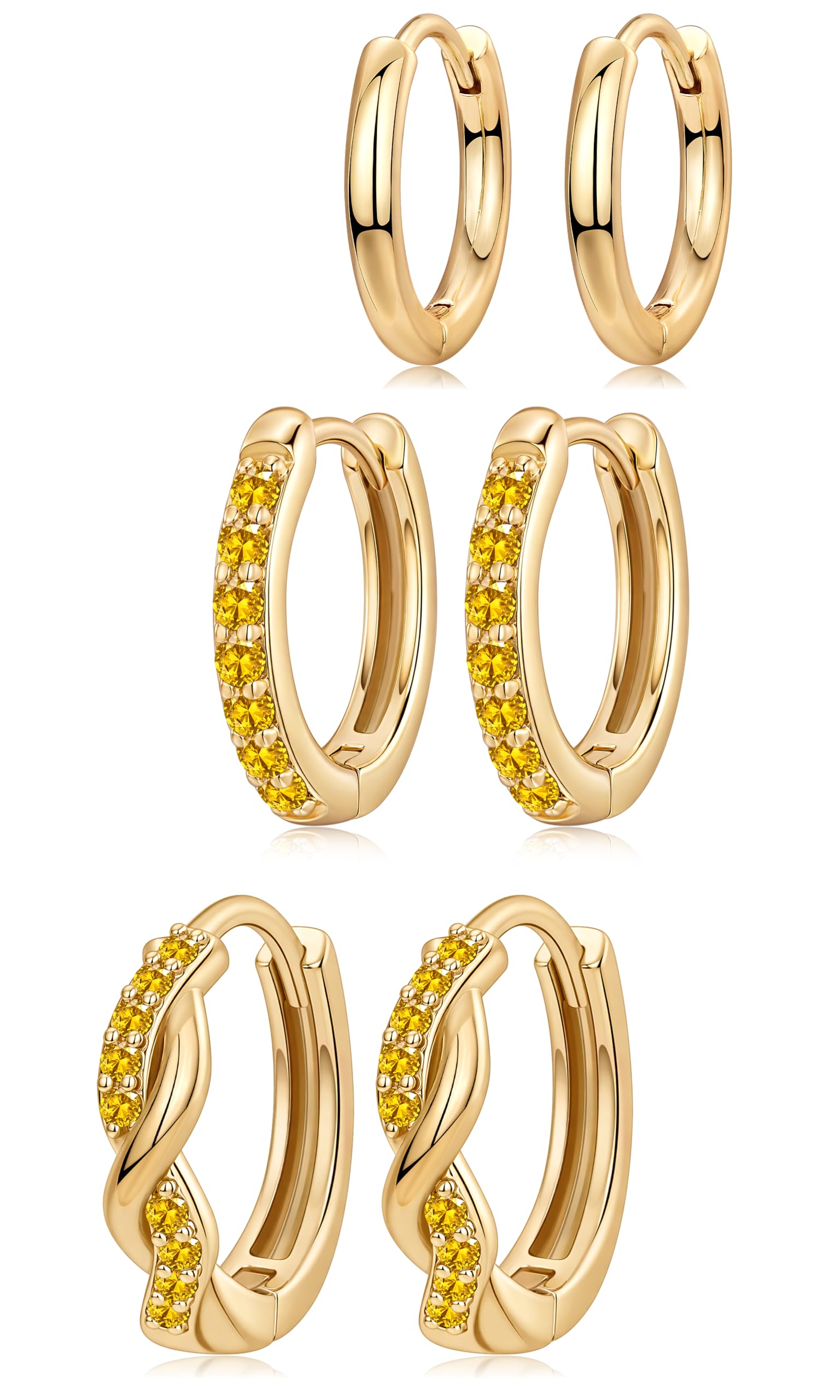 Inerney 14K Gold Plated Huggie Hoop Earrings for Women, Small Sterling Silver Earring Set Hypoallergenic Cartilage Helix Stacks, Mini Dainty Cute Trendy Birthstone Jewelry Gift for Multiple Piercings