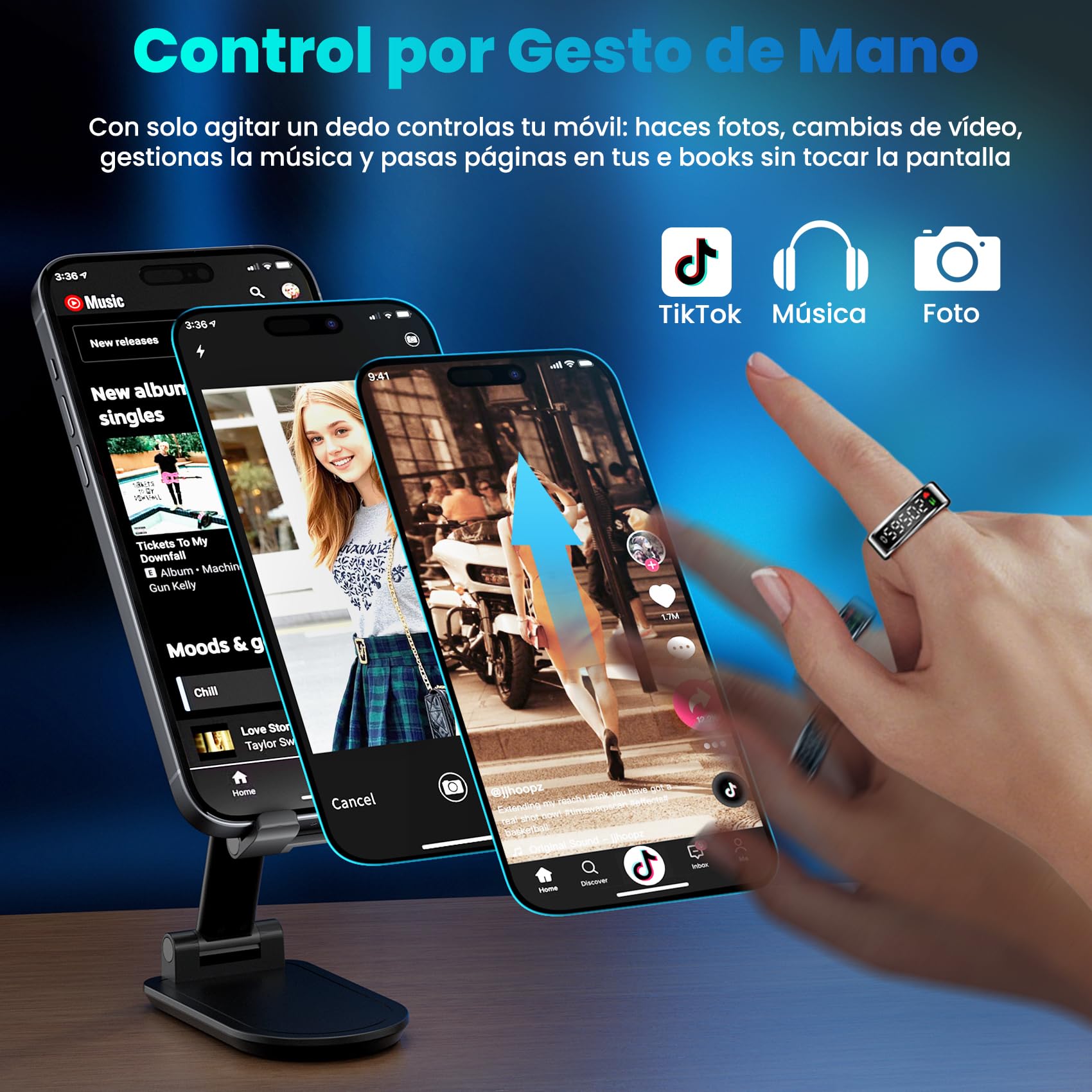 2026 Anillo Inteligente Hombre Mujer, Smart Ring con Pantalla LED, Health Fitness Ring Tracker IP68, Smartring con iOS y Android para Monitorear el Sueño/Pulsometro/SpO2/Estrés/HRV (Plateado, 8)