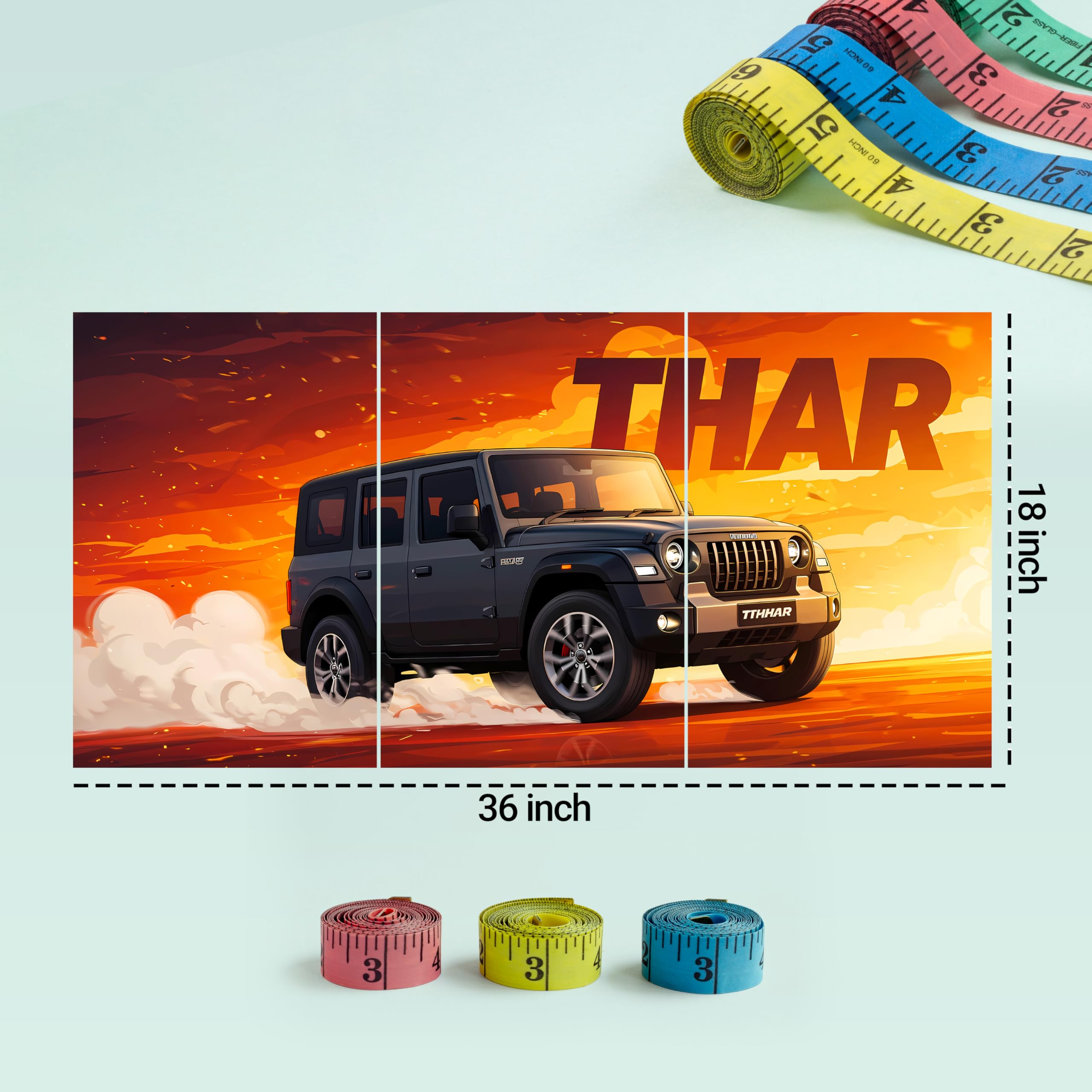 MODERN GALLERY MART Pack of 3 - Car Split Wall Posters | Size (12 x 18 Inch) | 300 GSM Premium Paper | Ideal Gift for Car Lovers, Wall Art for Home, Office & Garage - Glue Dots Included (Thar) 2