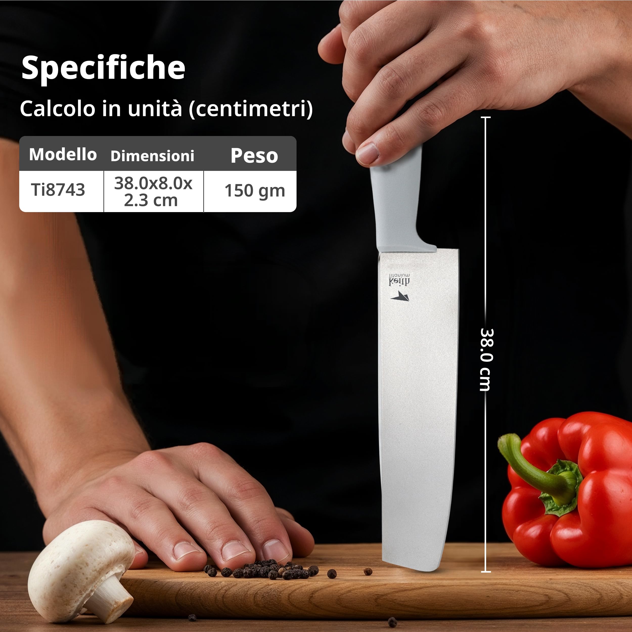 Keith Coltello da Cucina in Titanio con Fodero, Ti8743, Coltello Multiuso Portatile per Tagli Precisi di Verdure, Frutta e Carne, Ideale per Cucina, Campeggio, Trekking (31.2 x 4.4 cm)
