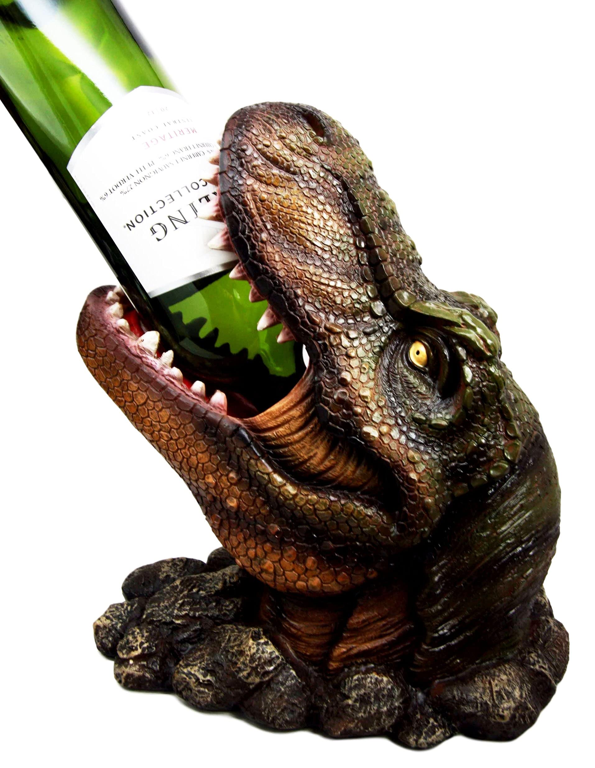 Ebros Large Prehistoric Dinosaur T-Rex Head Wine Bottle Holder 10.75" Tall Caddy Figurine Jurassic Era Trex Statue Kitchen and Dining Decor Party