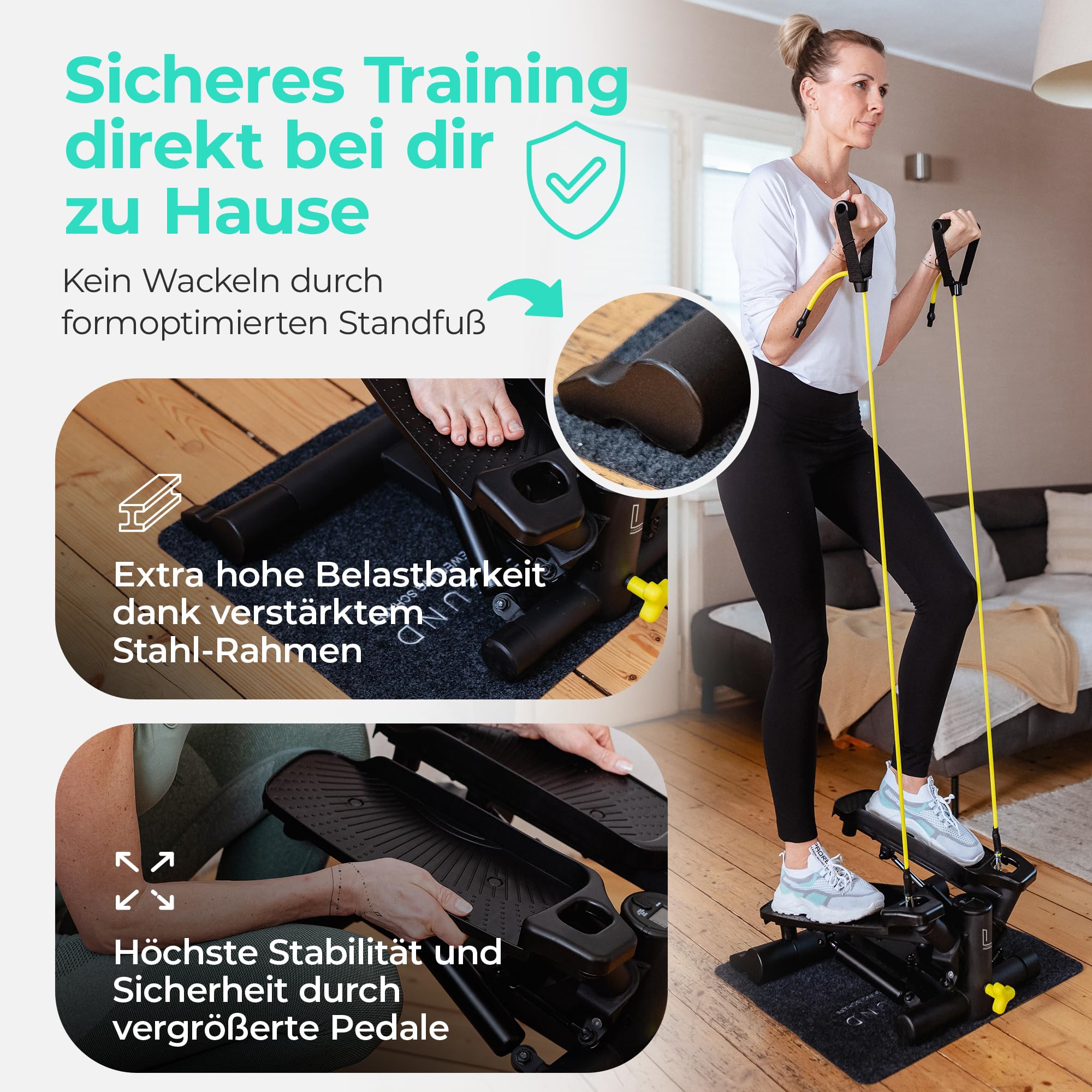 LANDWEHR Stepper für zuhause, Treppensteiger Fitnessgerät, bis 180kg belastbar, Stabile Stahlkonstruktion, Schwarz, Starte jetzt Dein Sicheres Training, von Trainern empfohlen!