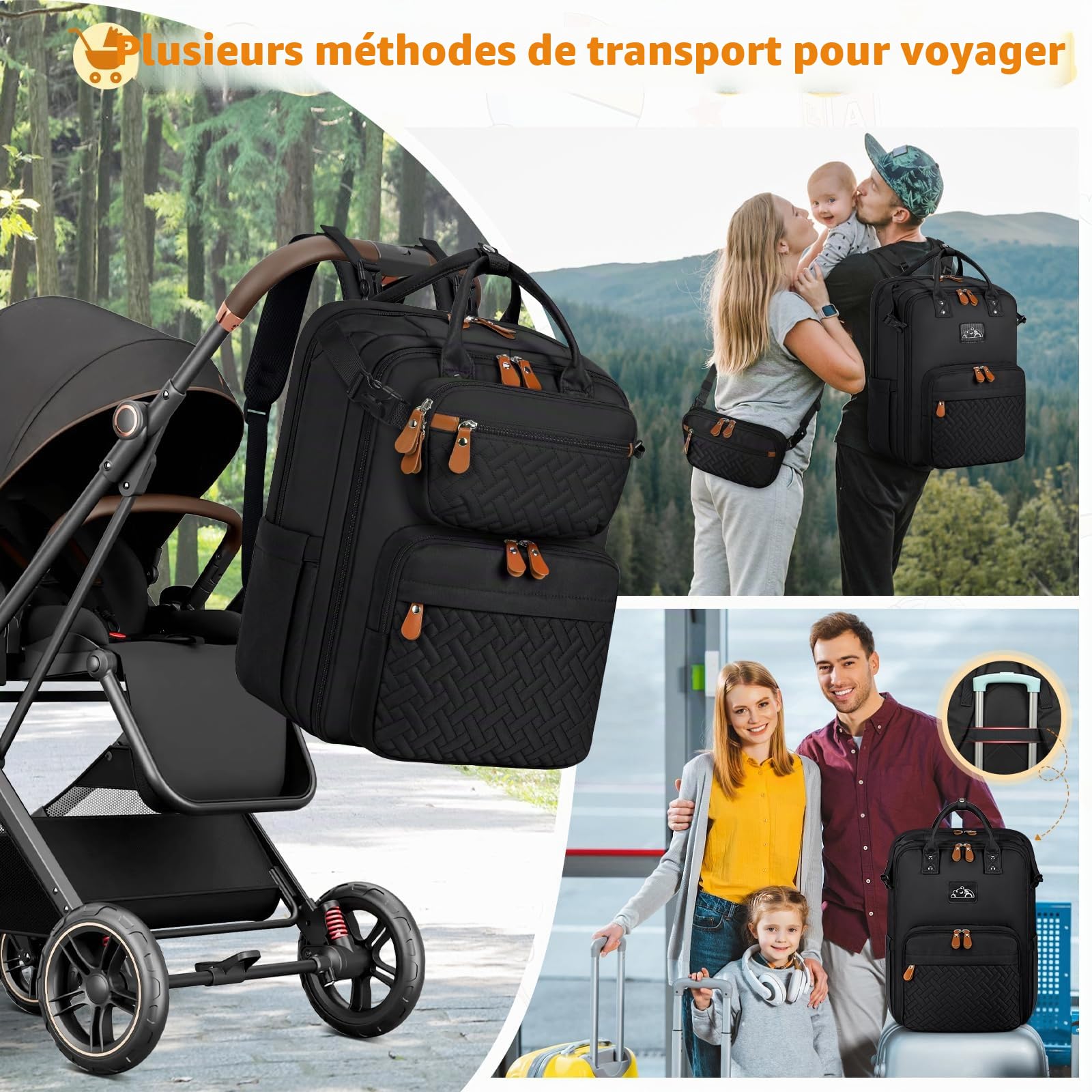 RAINSMORE Sac a Langer Bebe Grand Sac a Langer avec Matelas à Langer et Détachable Sacs Bandoulière Multifonction Imperméable Sacs a Dos a Langer Bebe pour Maman ou Papa Noir