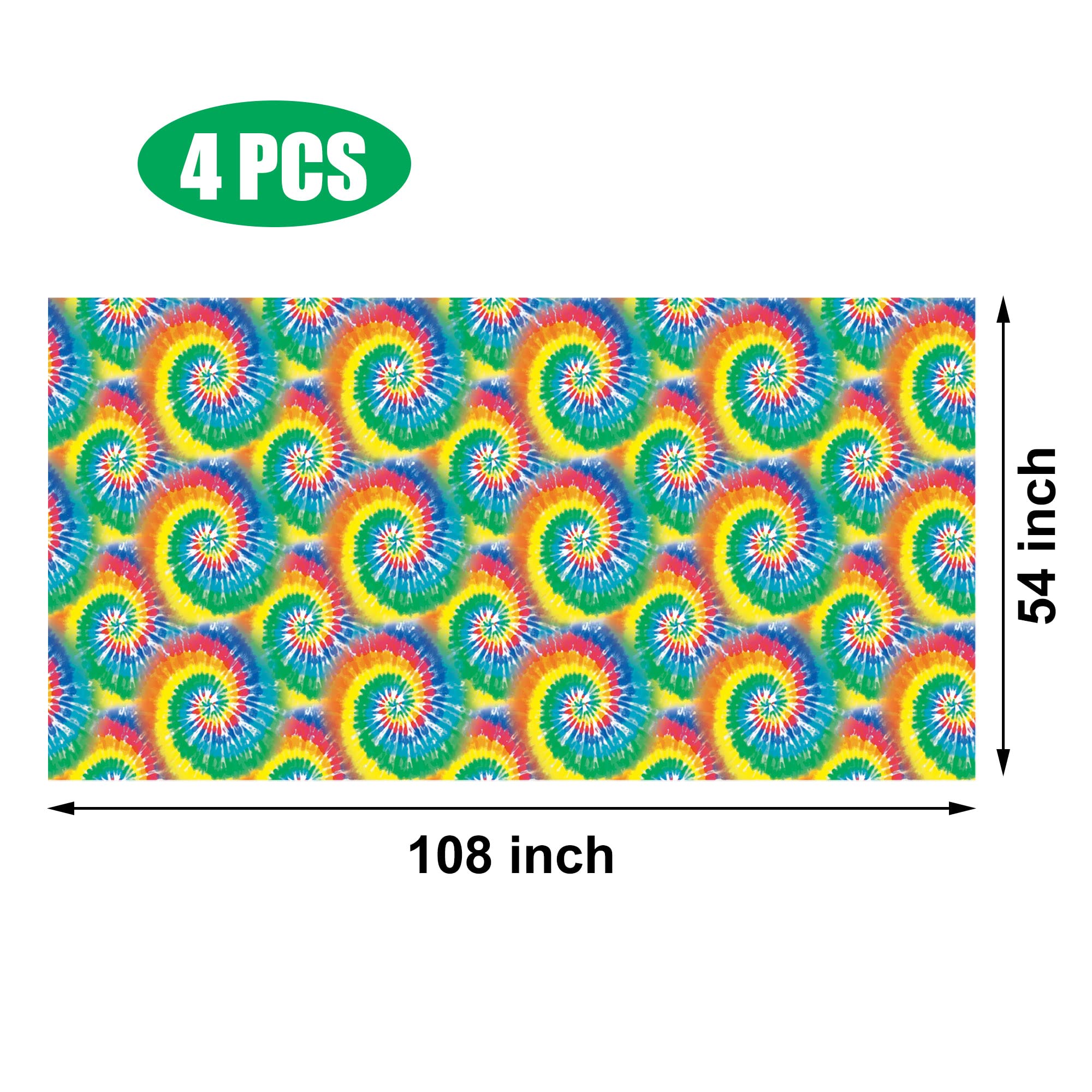 Iceyyyy 6-Pack Tie Dye Tablecloths - 54" X 108", Plastic, Colorful Rainbow For Party Decor
