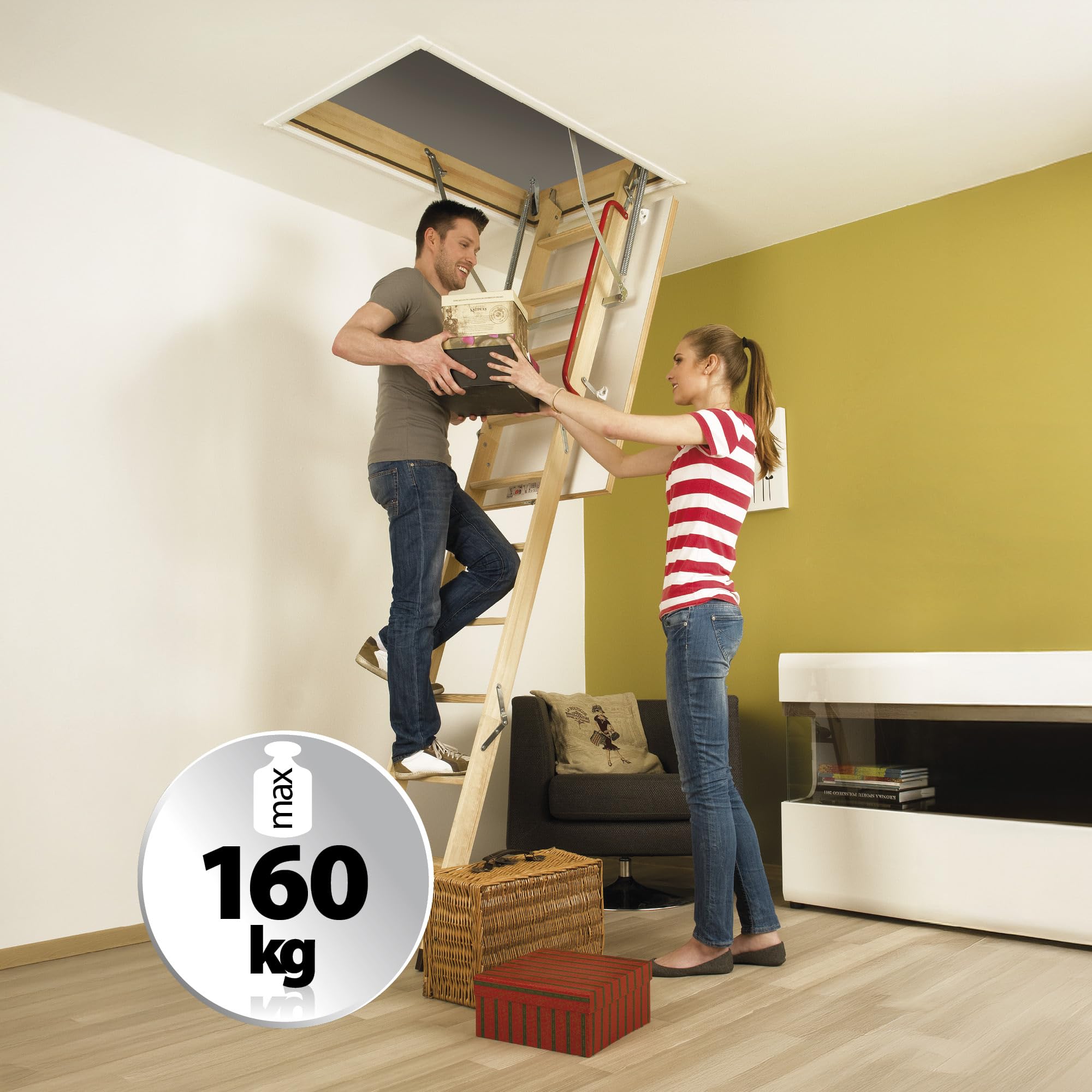 FAKRO - Einziehtreppe Bodentreppe LWK Komfort - 60x120/280 - Dachbodentreppe - 160kg Tragkraft - Klappsystems in DREI Segmenten, Einfache Montage, bis zu 160 kg