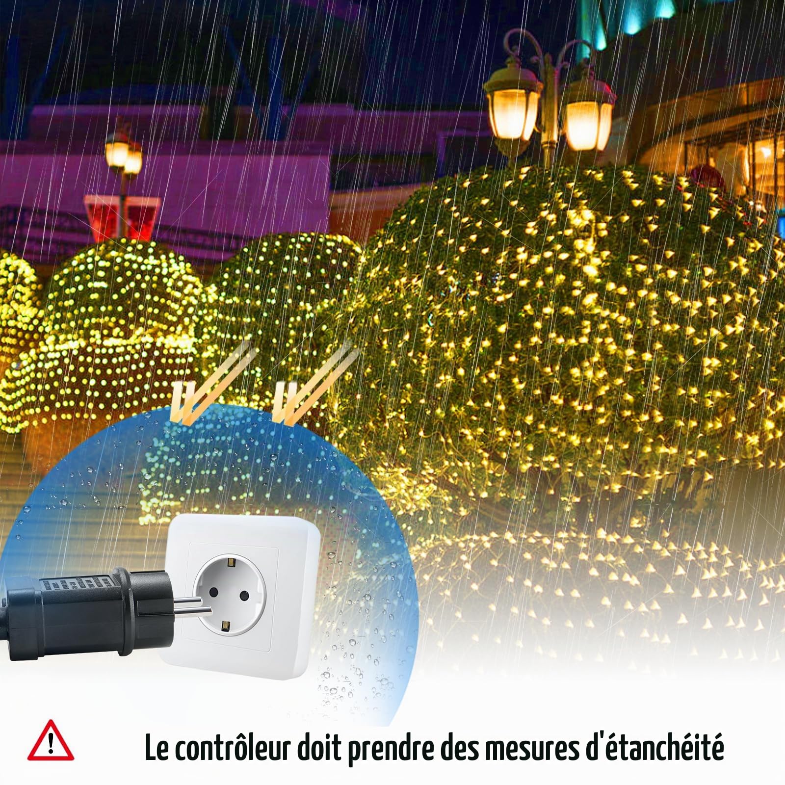 Aufun Guirlande lumineuse filetLED 6x4m 480 LEDs Filet lumineux 8 modes rideau lumineux avec prise pour Halloween fête de mariage décoration intérieure et extérieure, connectable, blanc chaud