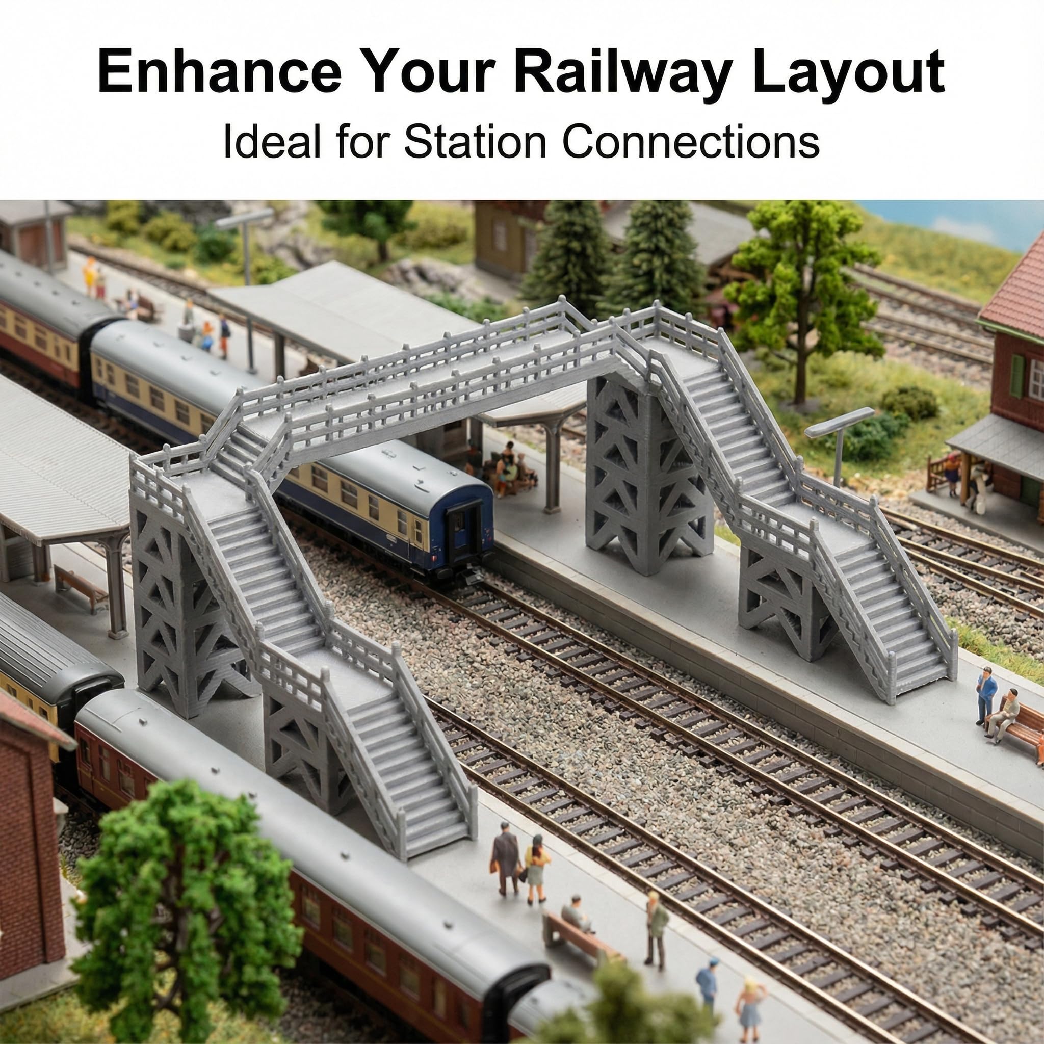 VILLCASE Footbridge Model for n Scale Model Railway Overhead Diy Building Home Decor Table Accessory, Grey, 7.3X4.1CM - Image 4