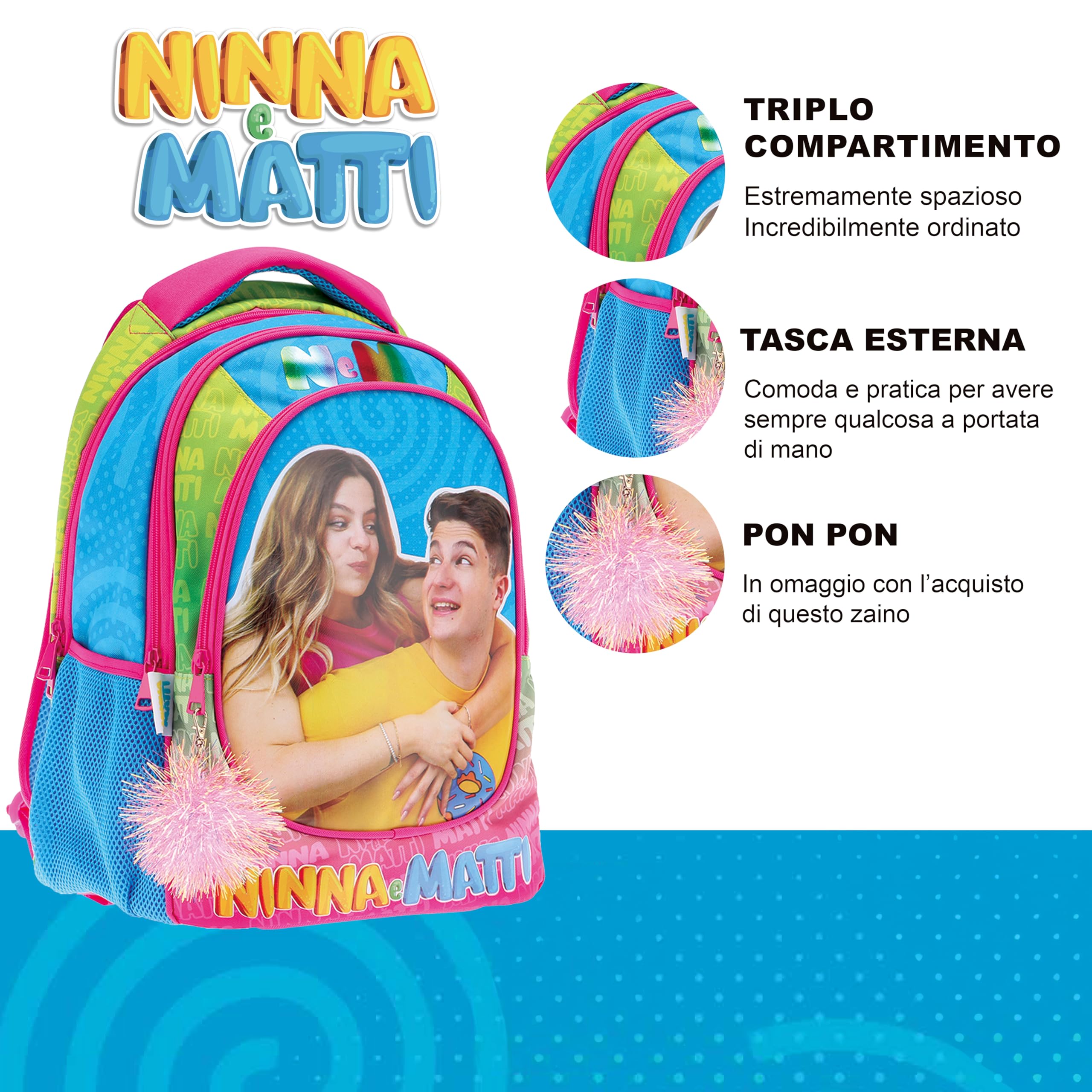 NINNA e MATTI Zaino Grande per Bambini Scuola Elementare, Linea Scuola 2025-2026, 32 x 21 x 42 cm