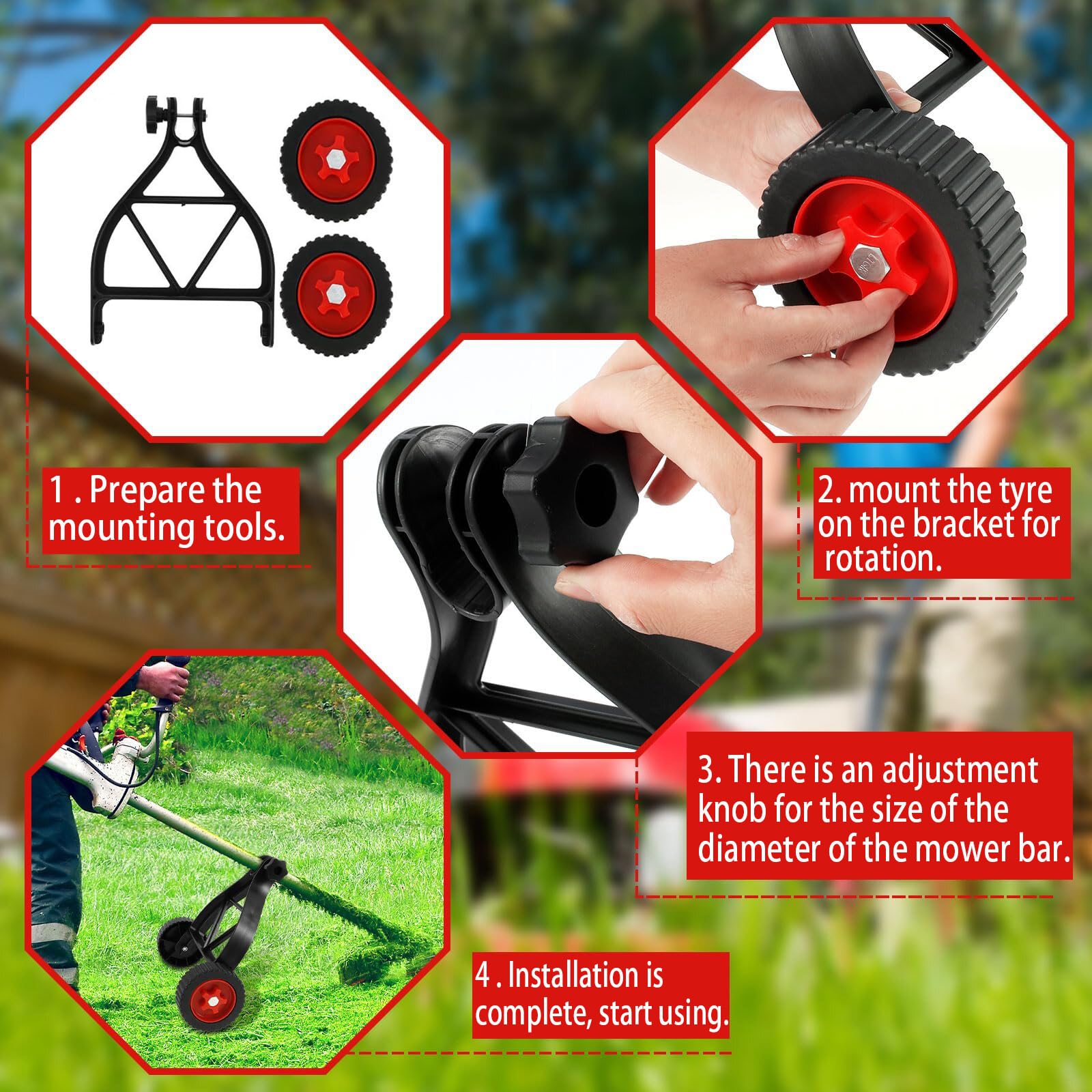 Ruota Di Supporto Per Decespugliatore - Regolabile 25-28mm Per Tagliabordi - Foto 4