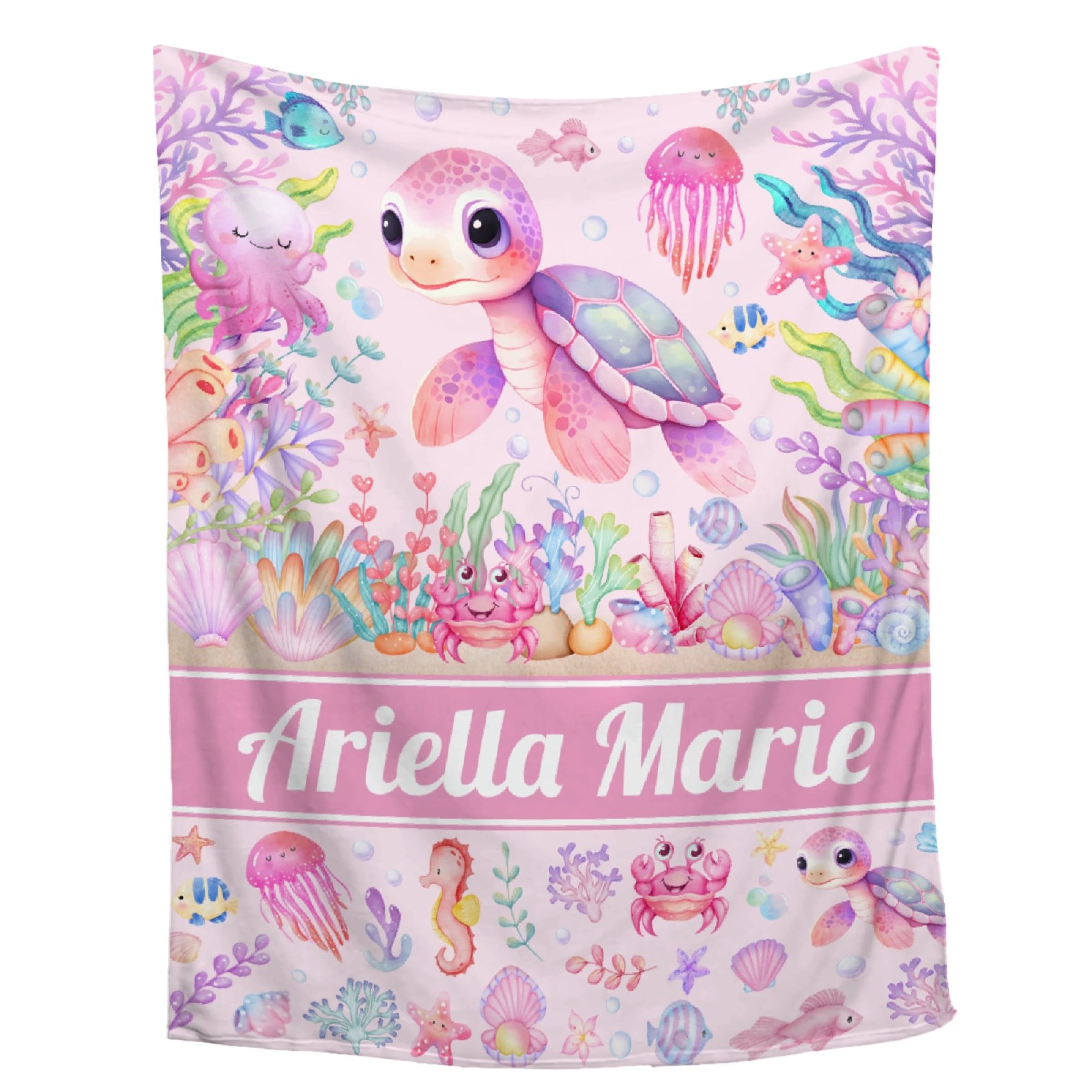 ZHONGKUI Custom Sea Turtle Blanket, Personalized Swaddle Blanket for Girls, Boys Kids, 40"x50"-Throw Size