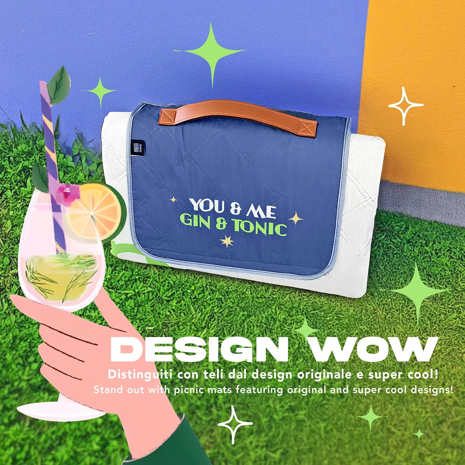 Telo Picnic Impermeabile 200x200 Cm - Coperta Grande Per Spiaggia, Montagna, Parco | Design Ciliegie