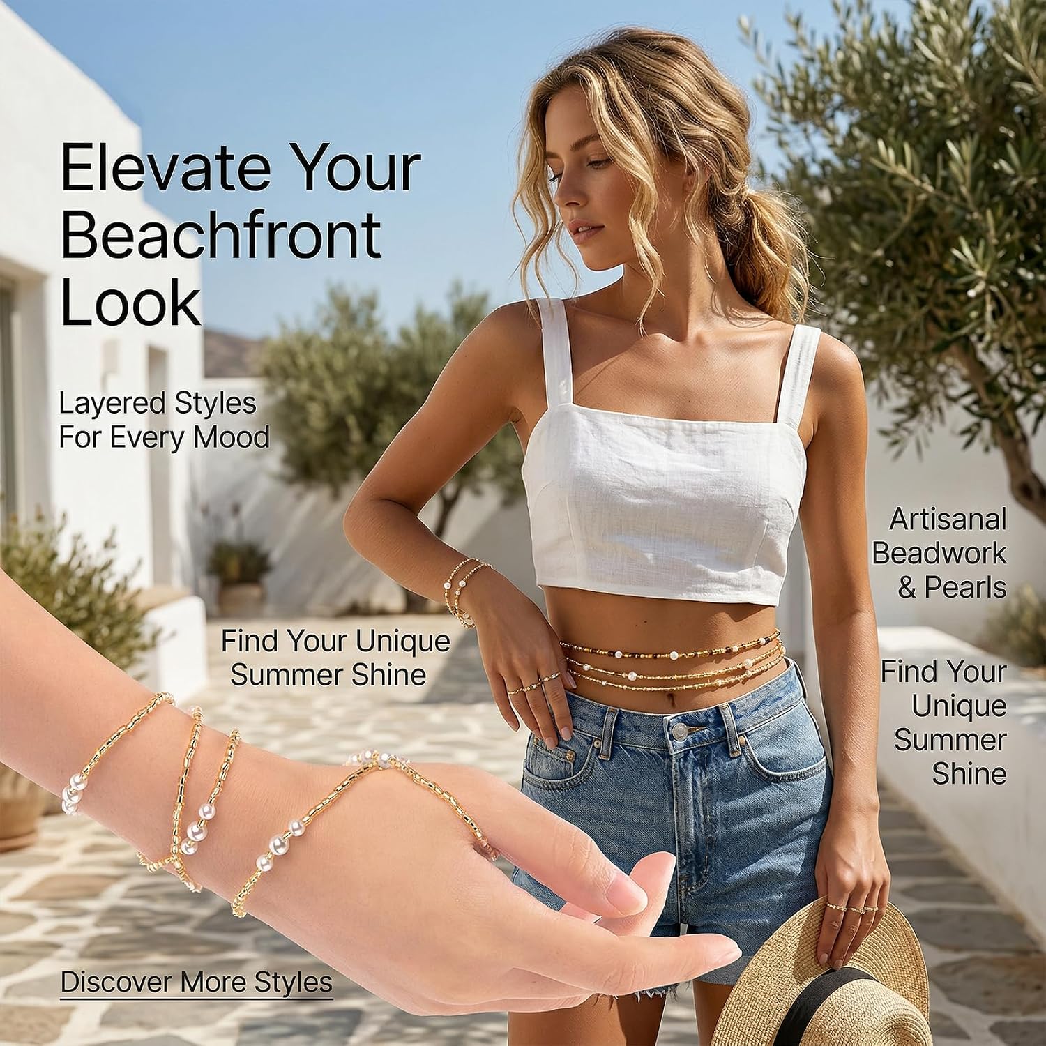 Waist Beads for Women 3Pcs Elastic Belly Waist Beads African Body Chains Set