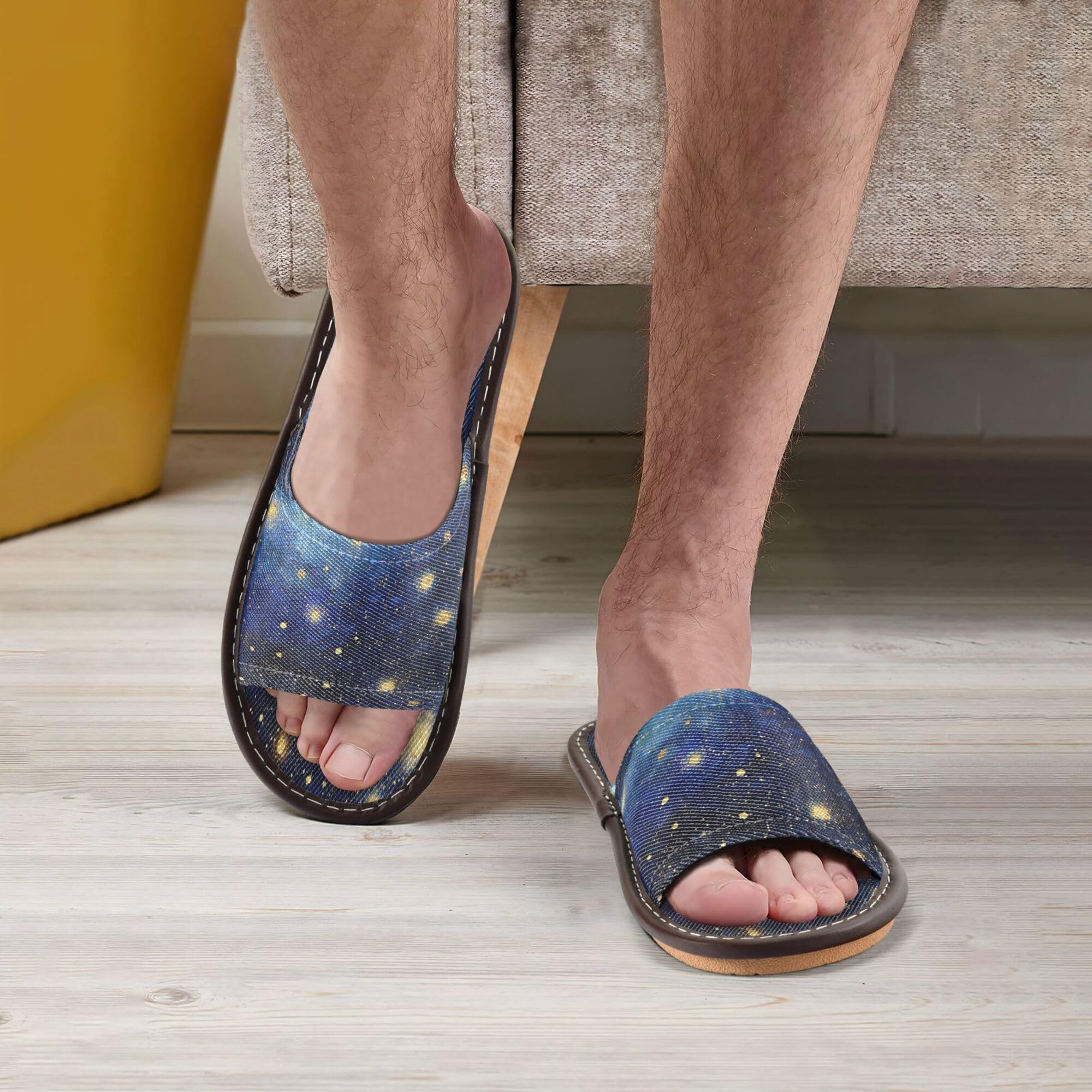 KLL Bathroom Shower Slippers Indoor Outdoor Reusable Soft Slip on Open Toe Home Shoes for Travel, Pool, Party 4-5 Midnight Starry Sky Stars Sparkling