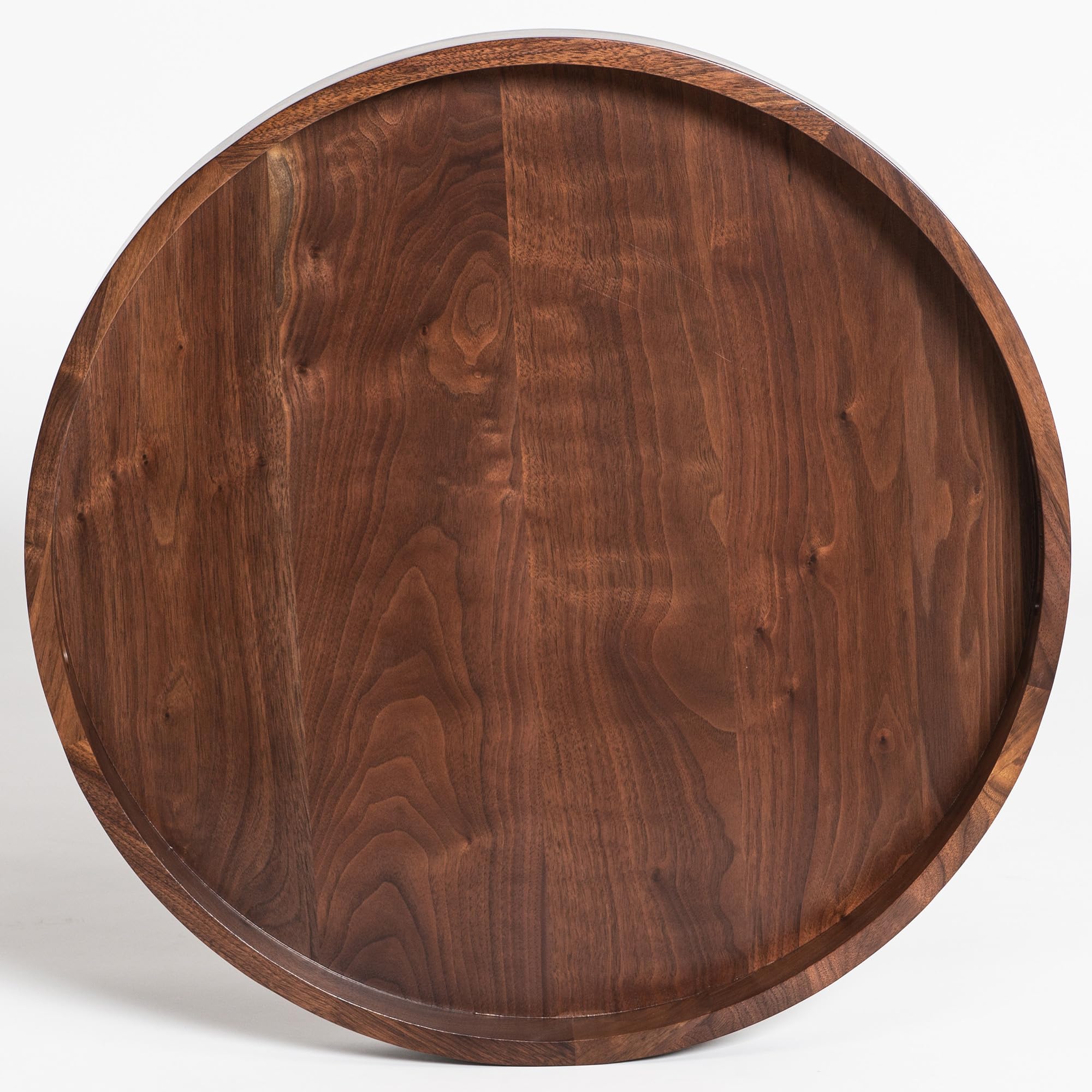 KINGCRAFT 22 x 22 inches Round Ottoman Table Tray, Wooden Solid Black Walnut Circle Platter Decorative Serving Tray with Handle for Oversized Ottoman