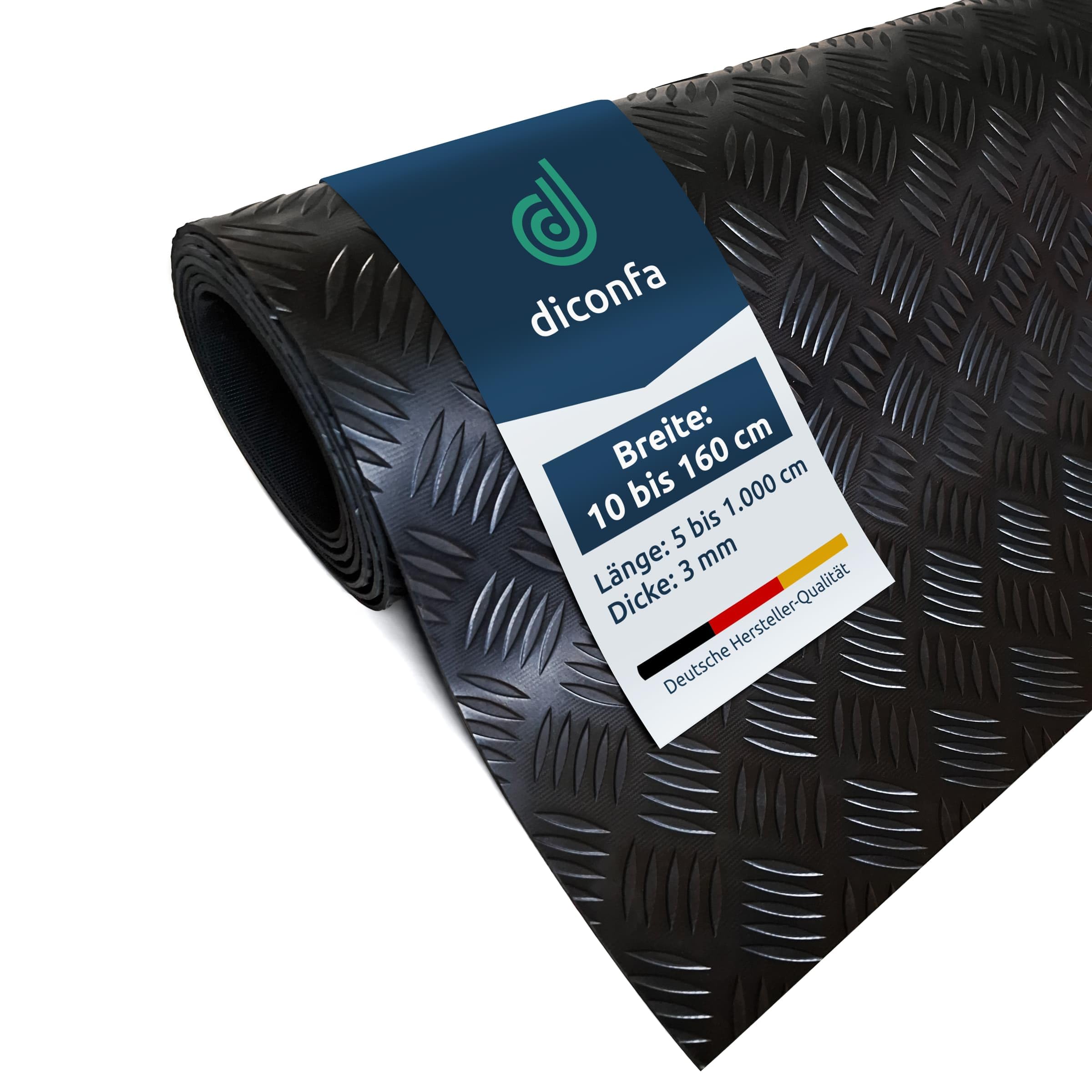diconfa Gummi-Matte Hammerschlag-Matte 3mm stark - BREITE 0,05m bis 1,6m - LÄNGE 0,05m bis 10m - Auswahl 120 x 135cm (1200 x 1350mm) - UV-stabil geruchsarm rutschfest Riffelblechmatte Riffelmatte