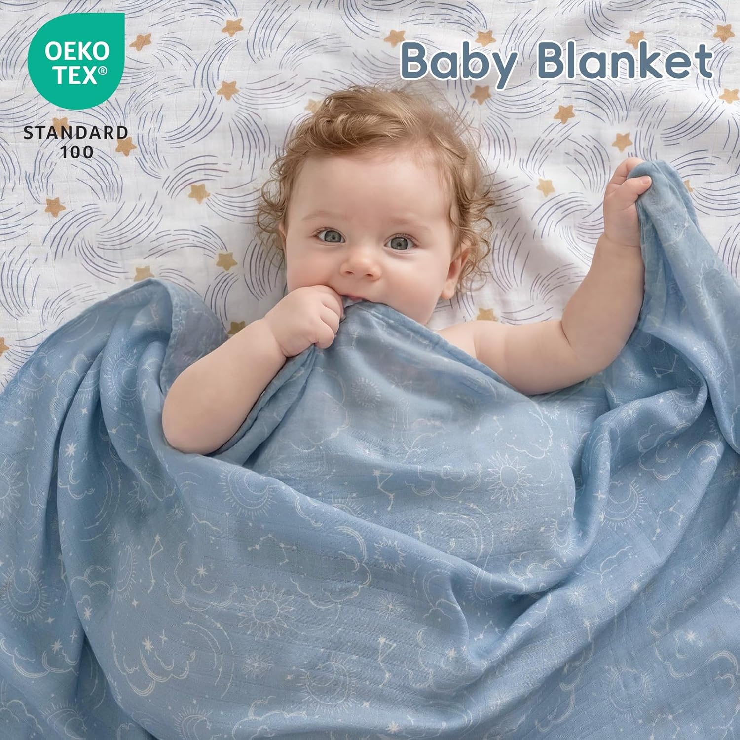 david's kids Muslin Swaddle Blankets, 4 Pack Organic Cotton Baby Blankets, Breathable Soft Receiving Blanket for Boys Girls, Newborn Essentials, Large 47 x 47 inches, Star