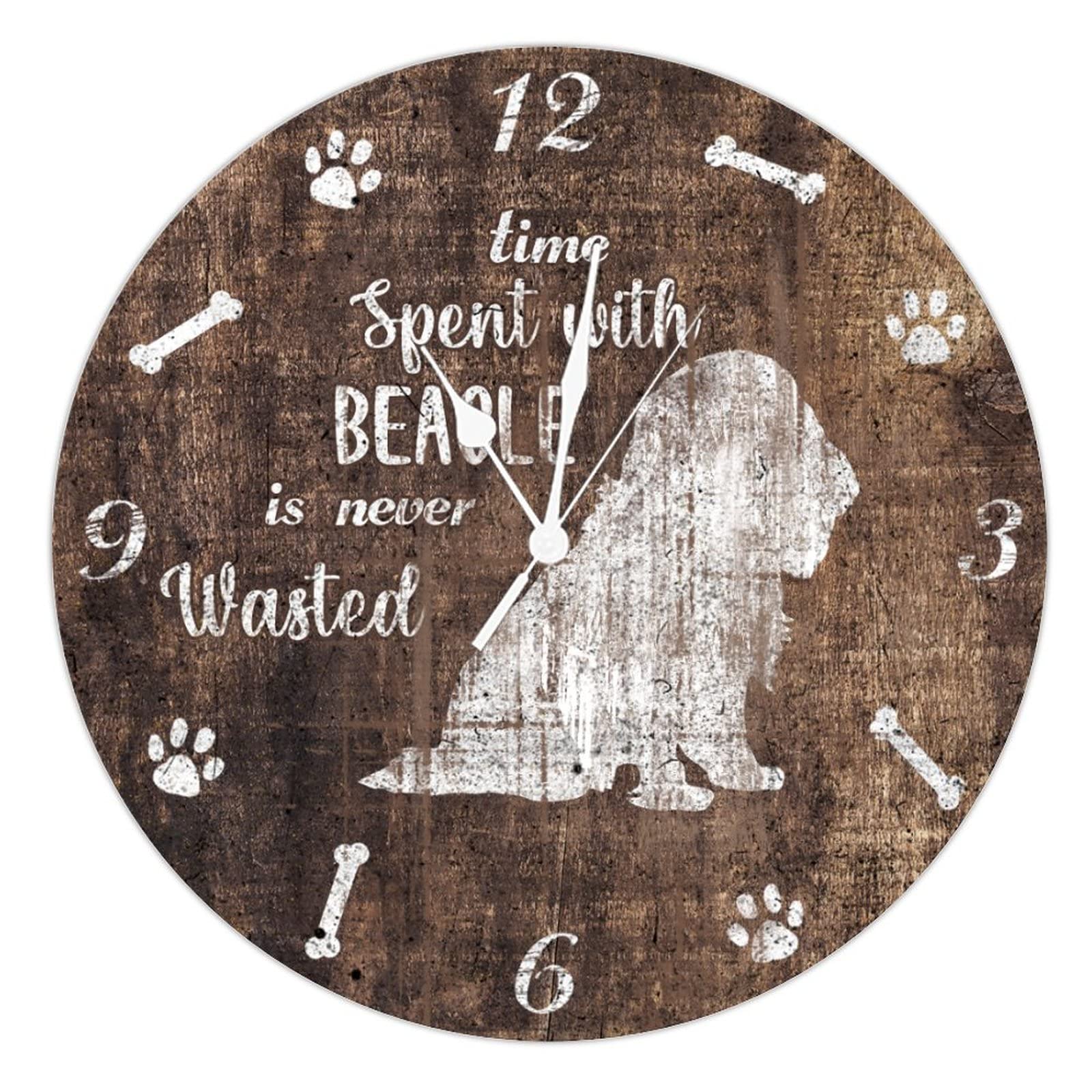 Horloge murale silencieuse sans tic-tac en bois motif os de chien