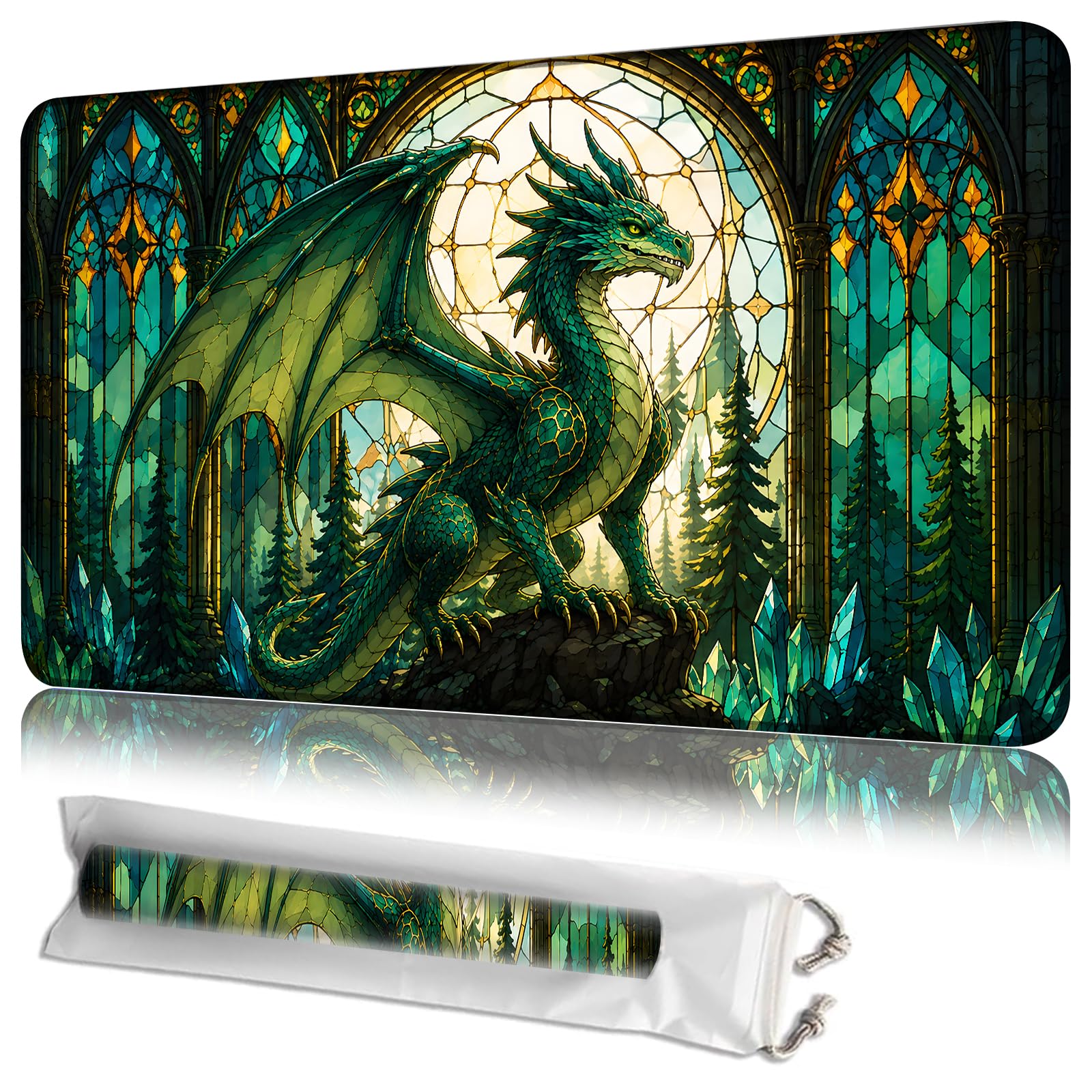 JANENFNA MTG Playmat 24 x 14 in with Storage Bag, Non-Slip Rubber Base