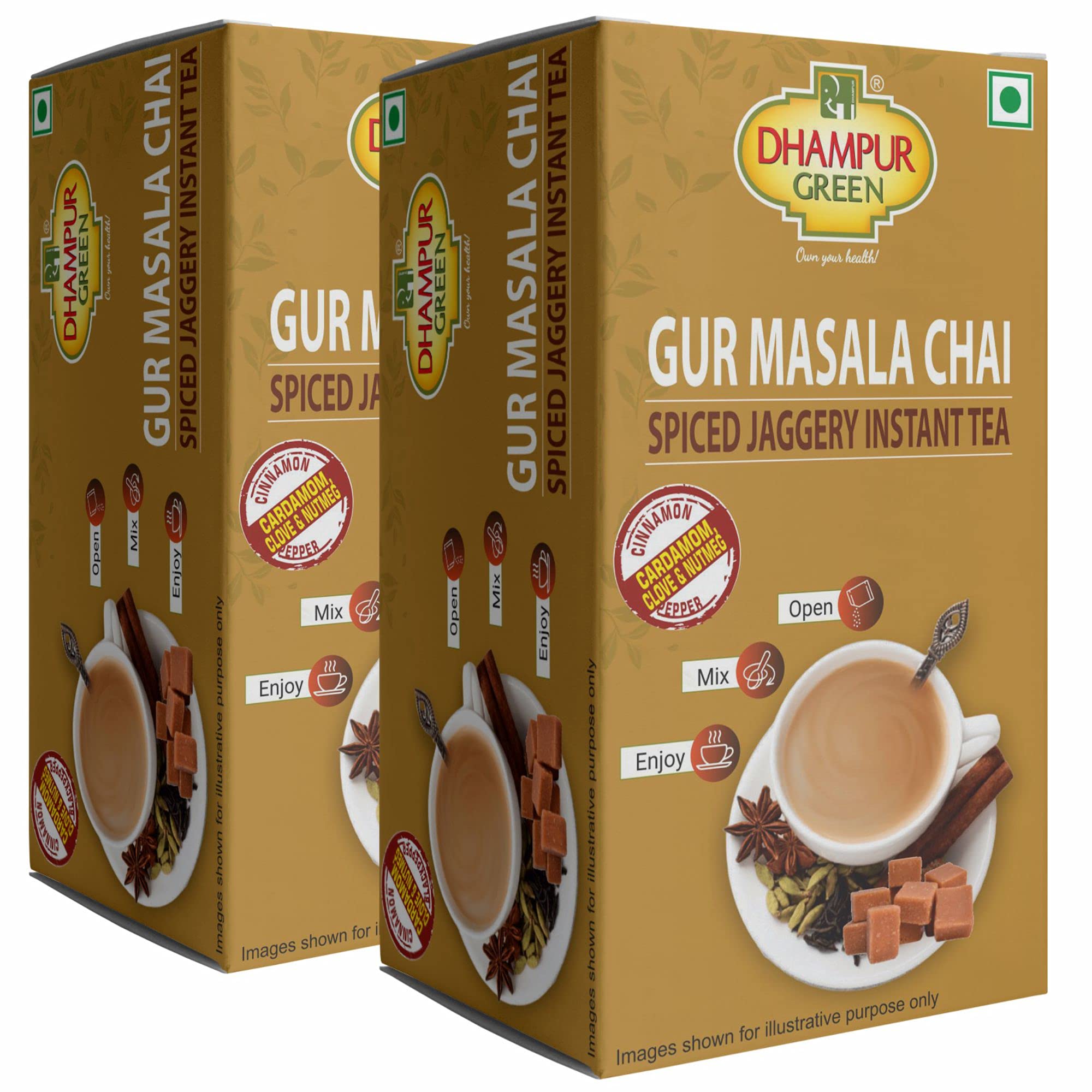 Dhampure Speciality Instant Gur Masala Chai, 280G (140Gx2) | Spiced Jaggery Tea | Premix Spice Tea | Instant Tea | Ready To Use Chai | Single-Serve Tea Drink