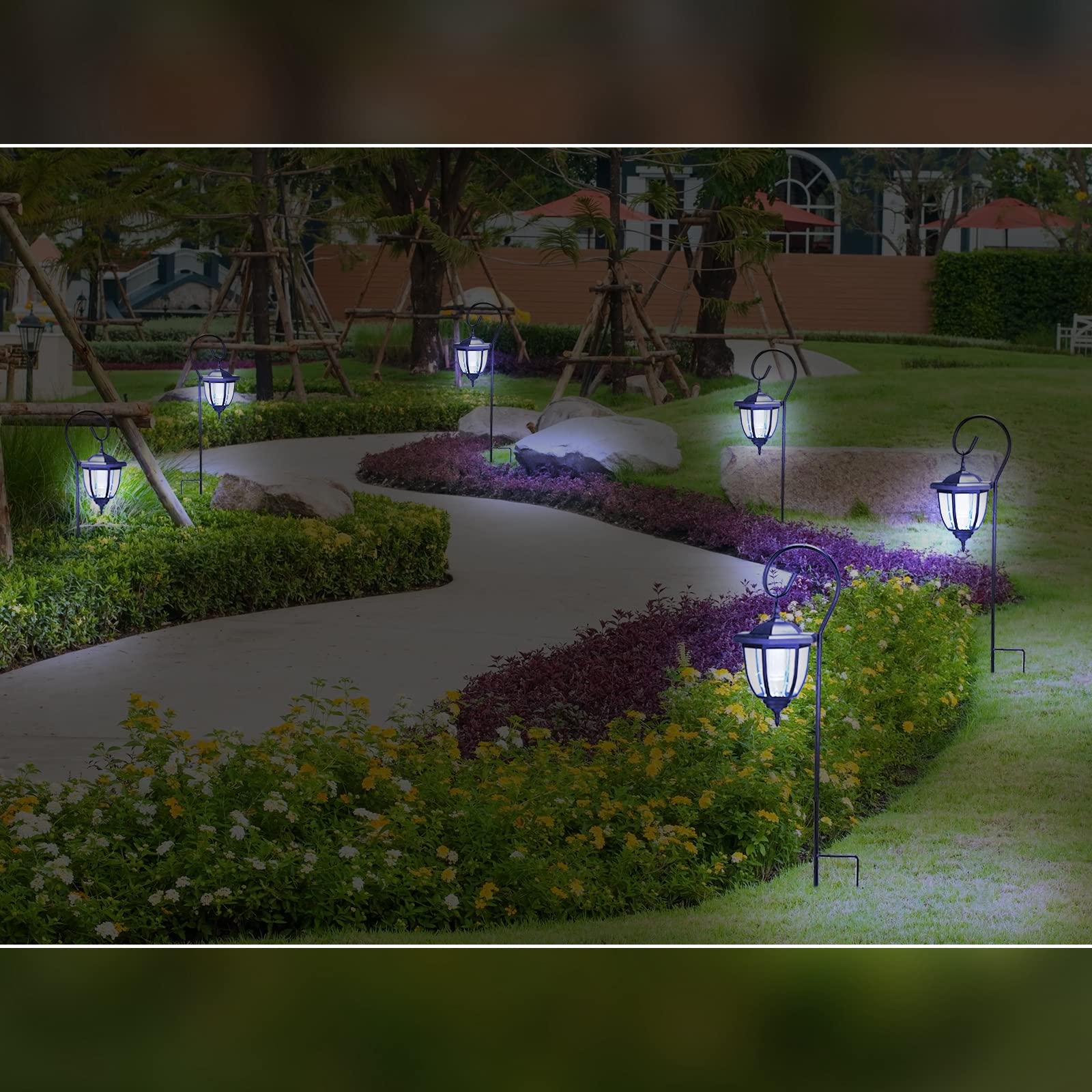 Retisee 6 Pcs 32" Hanging Solar Lantern Lights with Dual Use Shepherd Hooks Outdoor LED Garden Lanterns Decorative Waterproof Pathway Hanging Lights Solar Coach Lights for Garden Patio, Cool White