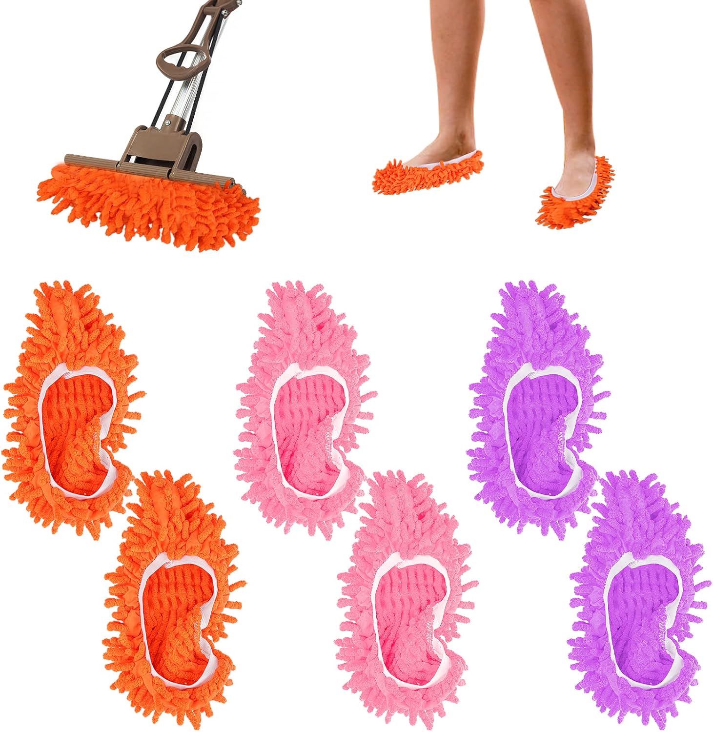 3Pairs Mop Slippers,Floor Cleaning Slippers Washable Dust Mop Slippers