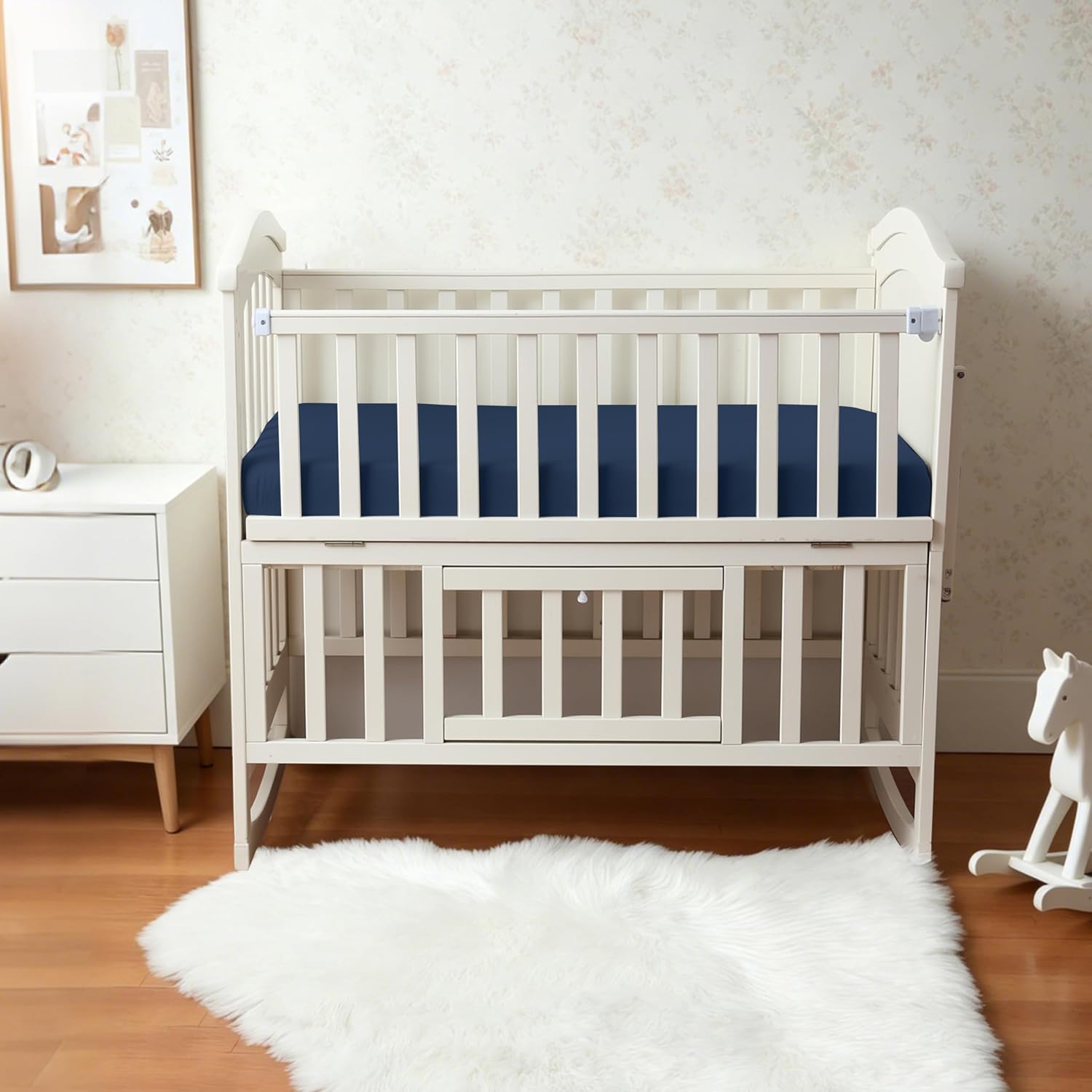 Crib Fitted Sheet Bamboo Viscose, 400 Thread Count, Cooling Crib Sheet for 52"x28"+8" Standard Crib and Toddler Mattresses, Ultra Soft, Breathable, for Baby Boys and Girls (Navy Blue)