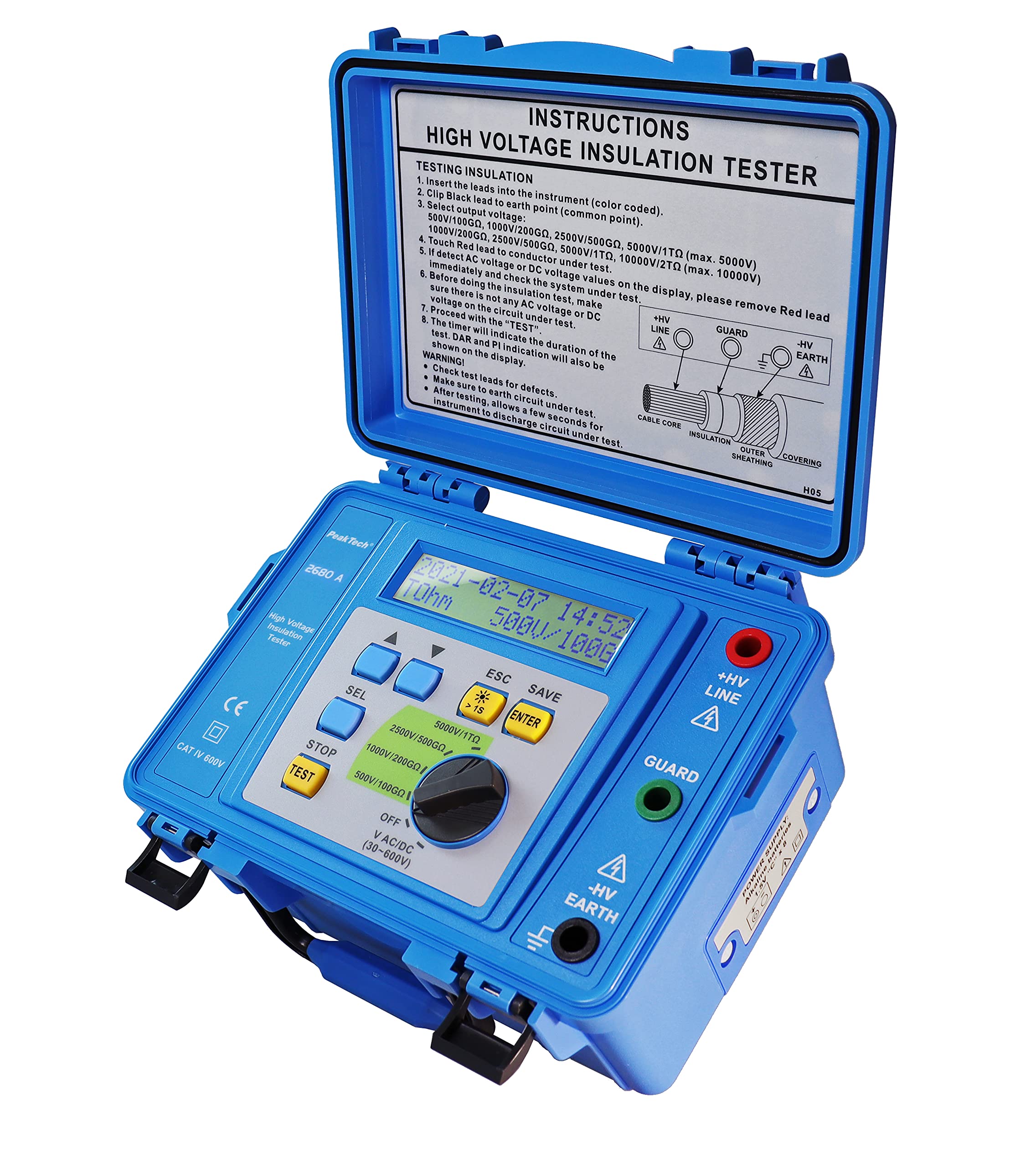 PeakTech 2680 A - HV Isolationsmessgerät 1TΩ 500V 1000V 2500V 5000V