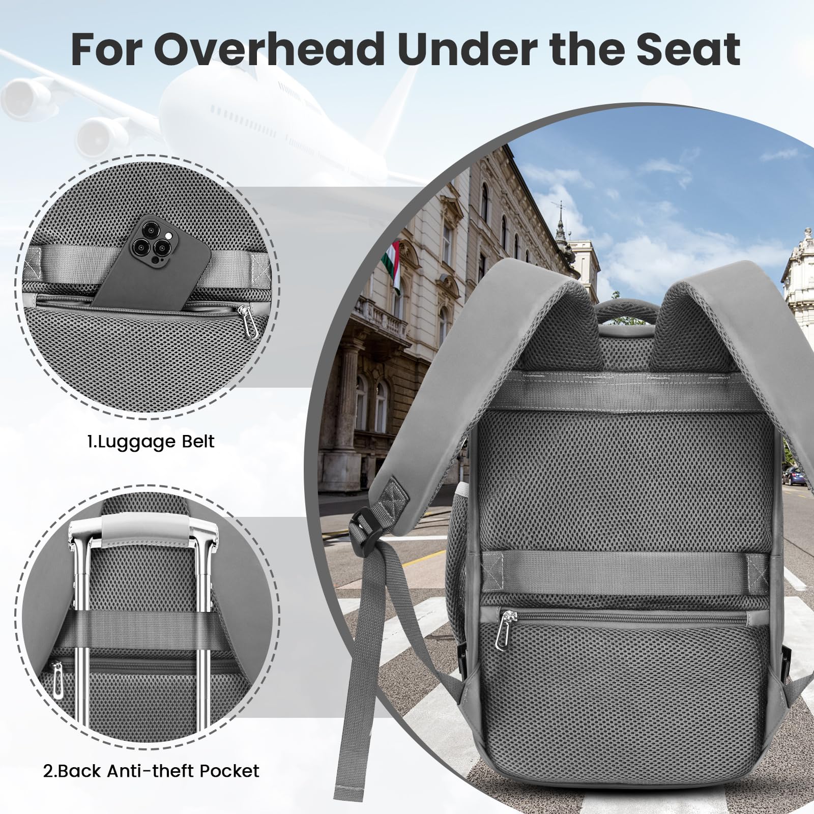 KIRFEIHT Zaino da Viaggio 40x20x25 per Ryanair - Bagaglio a Mano Aereo Piccolo Zaini Universali Piccola Borsa da Viaggio da Cabina, Zaini da Scuola e da Lavoro (Grigio)