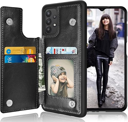 Tekcoo Funda tipo cartera para Galaxy A32 5G, de piel sintética, minimalista, de lujo, para tarjetas de crédito, con ranuras para tarjetas de