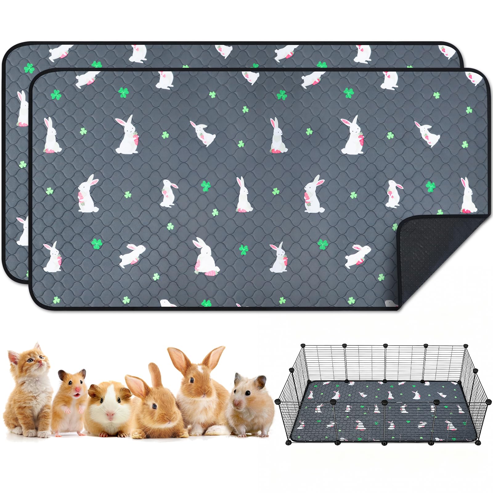 Photo 1 of 2 Pack Guinea Pig Cage Liners, Washable Guinea Pig Pee Pads Waterproof Reusable & Anti Slip Guinea Pig Bedding Fast and Super Absorbent Pee Pad Tarp Bottom for Small Animals (Rabbit Pattern 24" X 47")