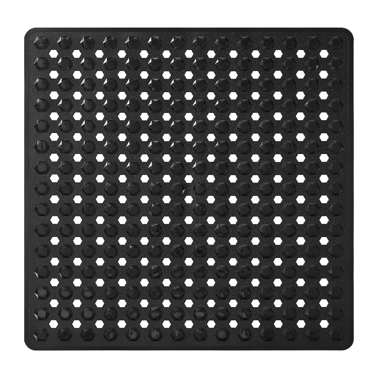 Yimobra Square Shower Floor Mat Non Slip, 21"X21" Machine Washable Bath Tub Mat, Soft on Feet, Bathmat with Drain Holes and Suction Cups, Fast Draining, Black