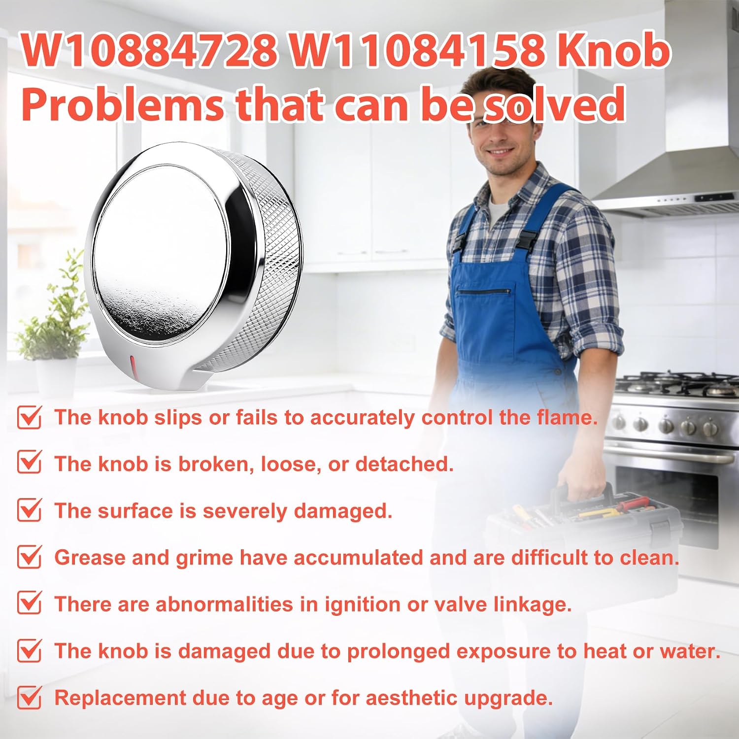 W11084158 W10884728 Electric Cooktop Knobs Compatible with Whirlpool