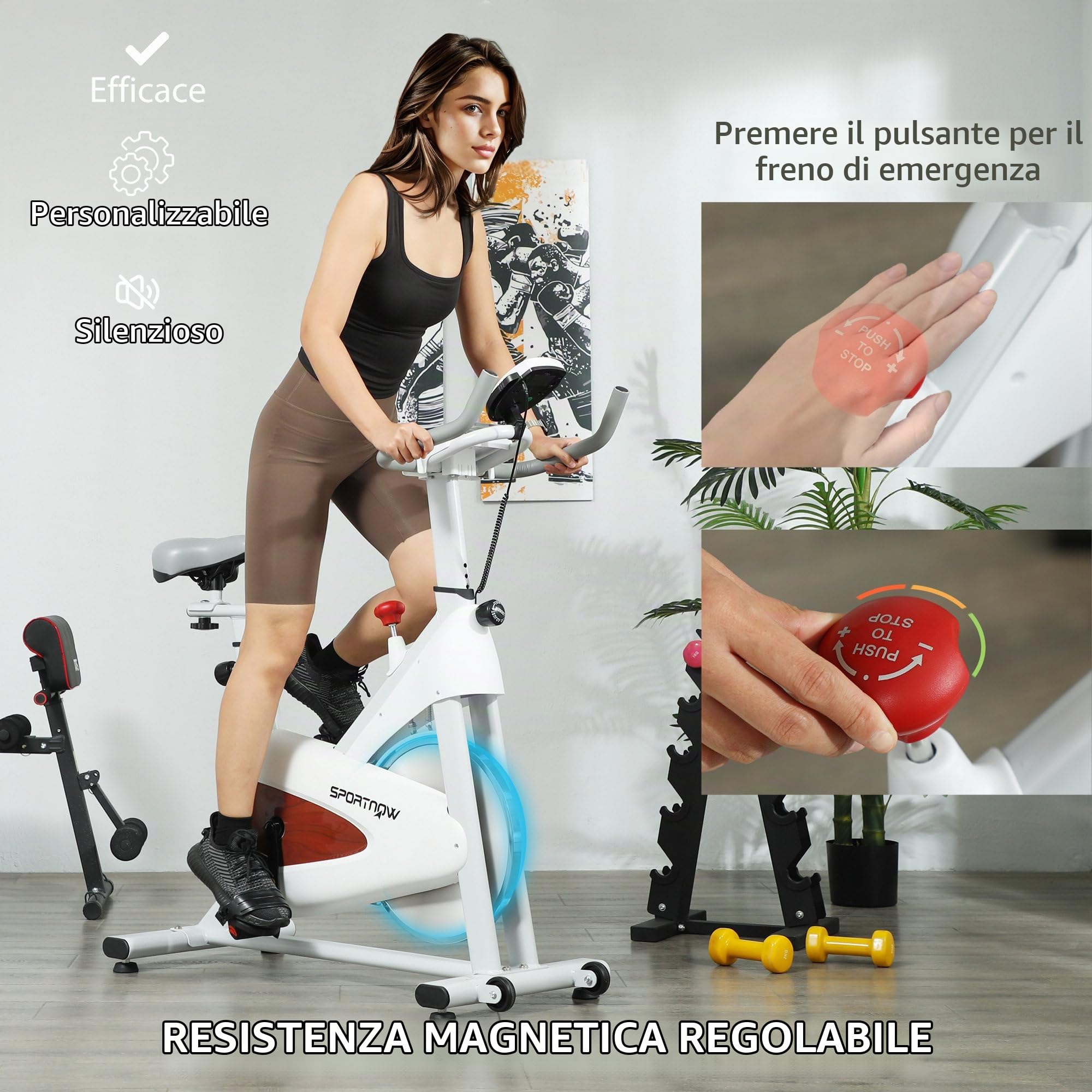 SPORTNOW Cyclette Stazionaria Silenziatore Monitor LCD Bianco | Sella e resistenza regolabili, supporto per tablet, esercizio interno per allenamento cardio a casa