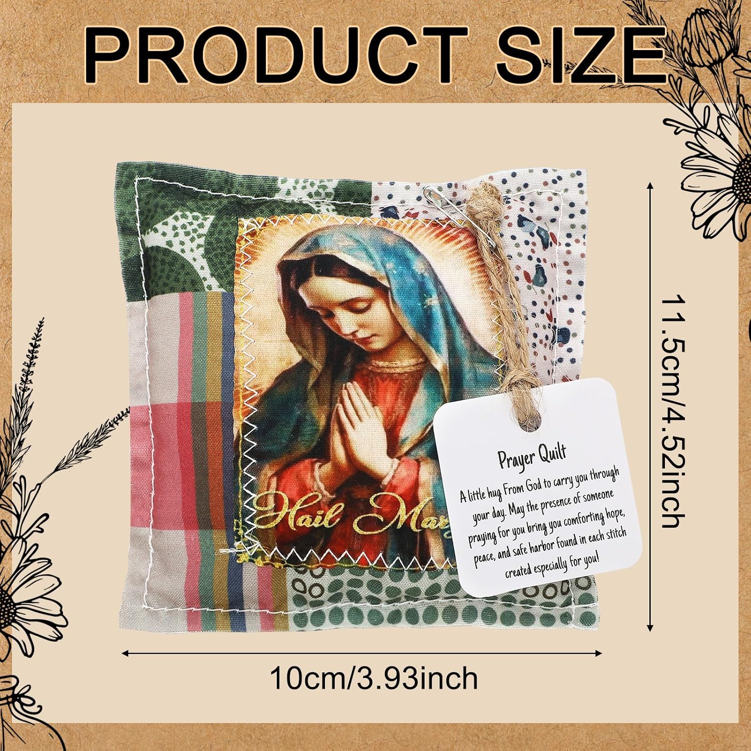 Kathfly Mini Prayer Quilt Pillows with Cross Inside Catholic Prayer Gifts Pocket Squares Pillow Sympathy Christian Scripture Sympathy Gifts for Women Church Easter Basket Stuffers(1,Hail Mary)