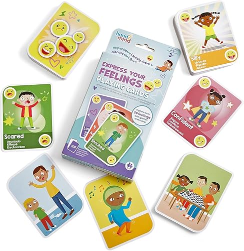 hand2mind Exprese sus sentimientos jugando a las cartas, tarjetas de emociones, tarjetas flash para niños pequeños, juegos de cartas para niños,