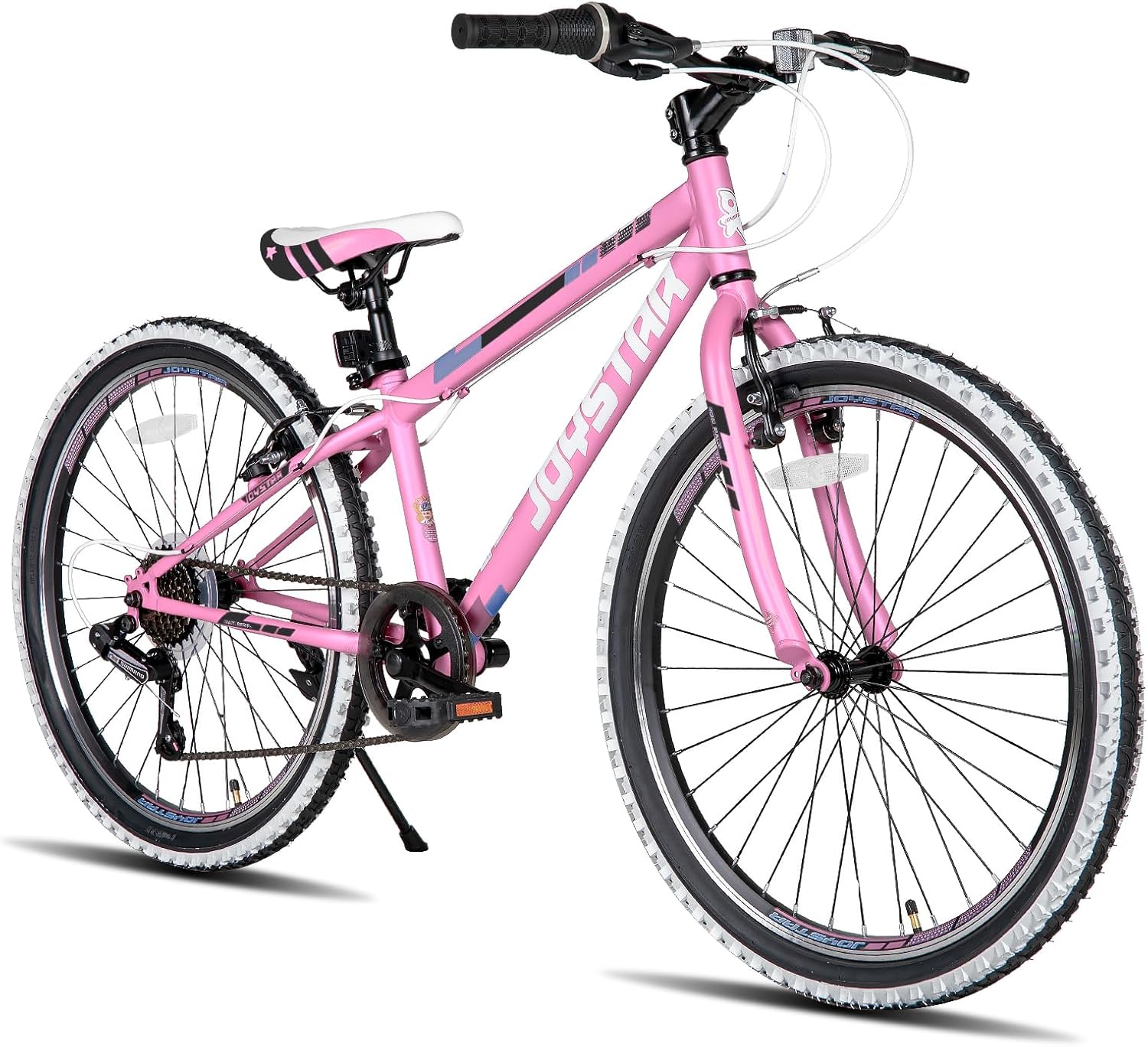 JOYSTAR Lubbock 20 24 Inch Kids Bike for Boys & Girls Ages 7-12 Years Hardtail Mountain Bike for Kids with 1-Speed/7-Speed Drivetrain, White Wall Knobby Tires, Kids' Bicycle Pink 24 Inch With 7-speed Drivetrain