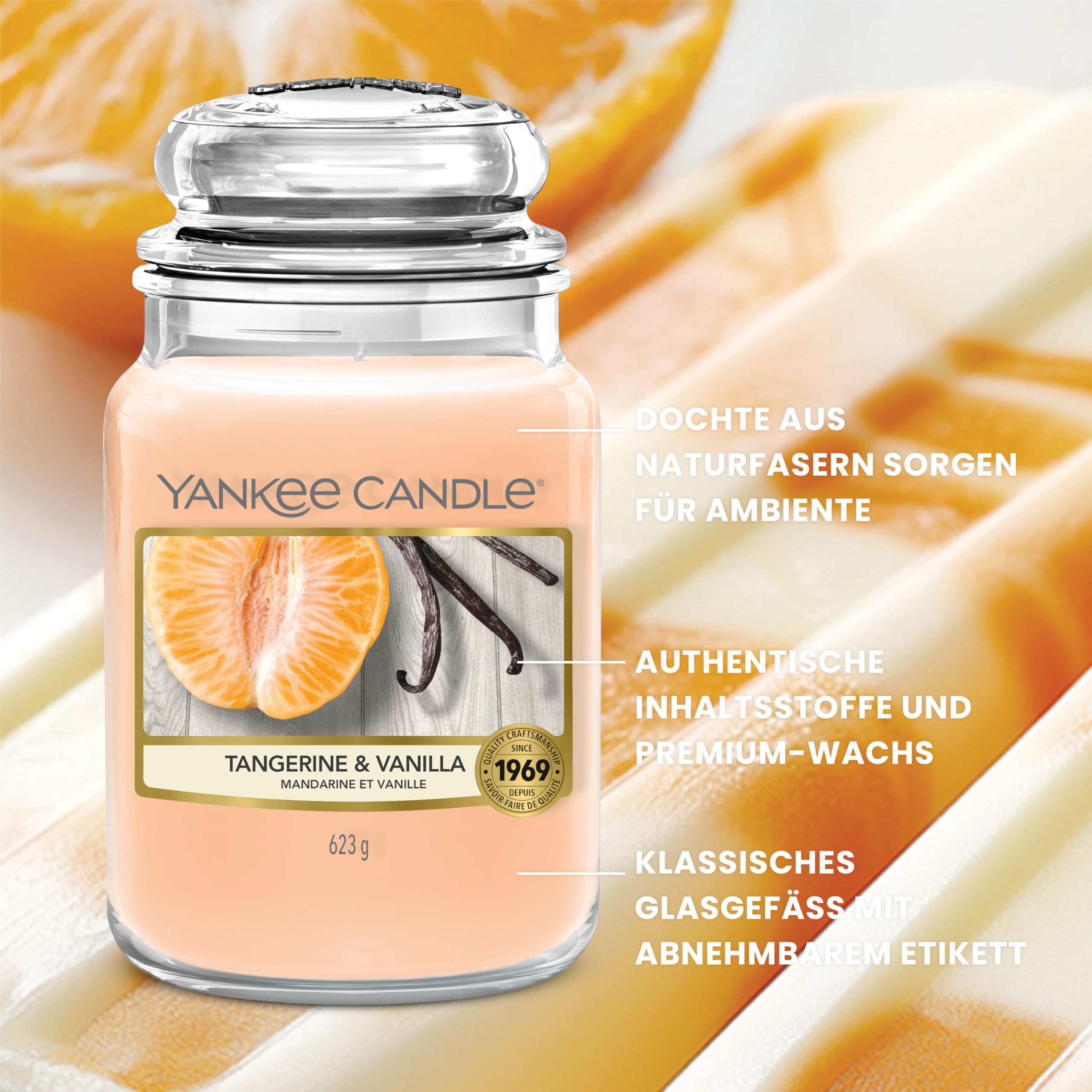 Yankee Candle Duftkerze | Tangerine & Vanilla Großes Glas | Lange Brenndauer: bis zu 150 Stunden | Geschenke für Frauen