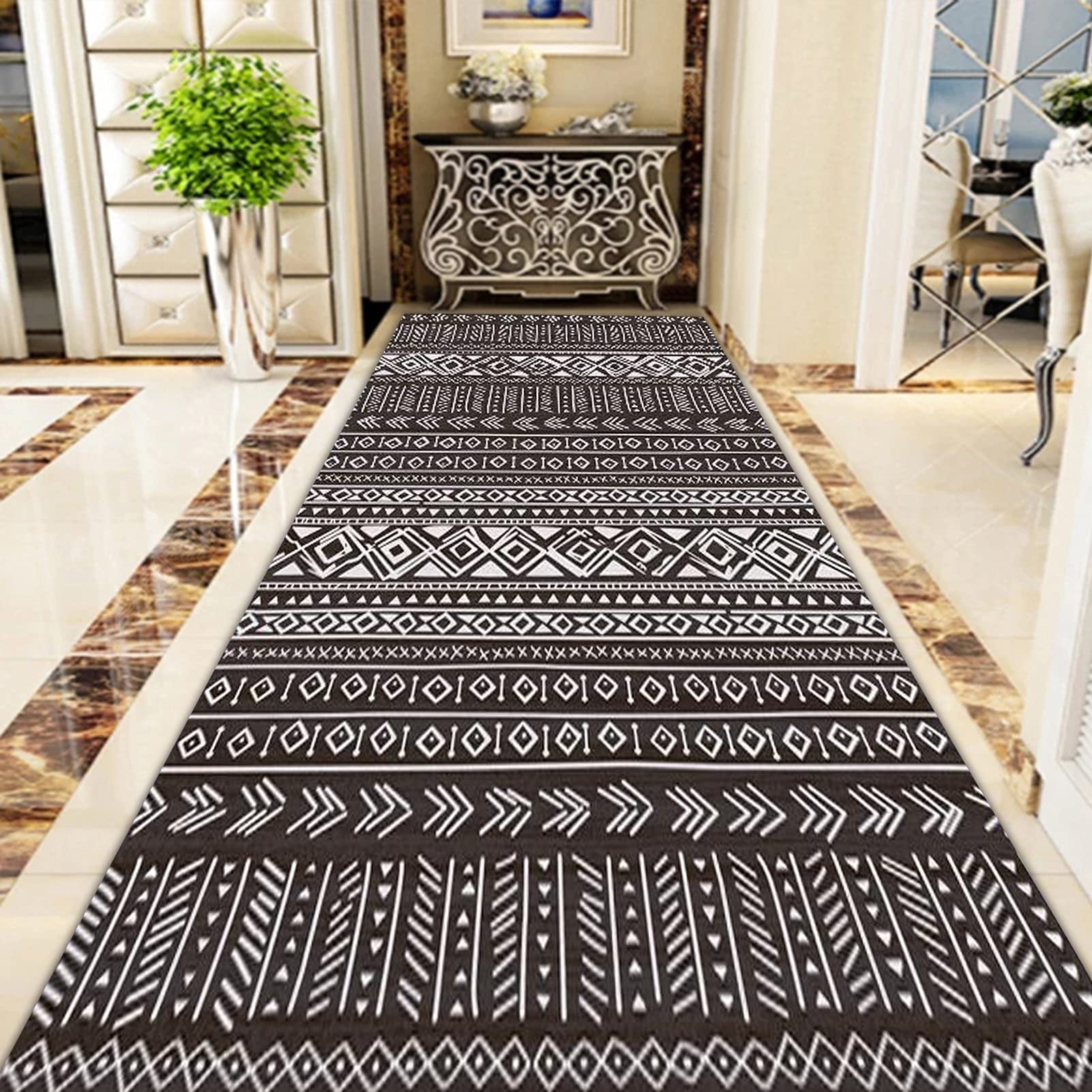 LHYZF Geometrie Flur Teppichläufer Teppich Mit Rutschfester Backing 1m 1,5m 2m 2,5m 3m 3,5m 4m 4,5m 5m 5.5m 6m Küchinhalle Treppen Extra Lange Schmale Bereich Teppiche (Size