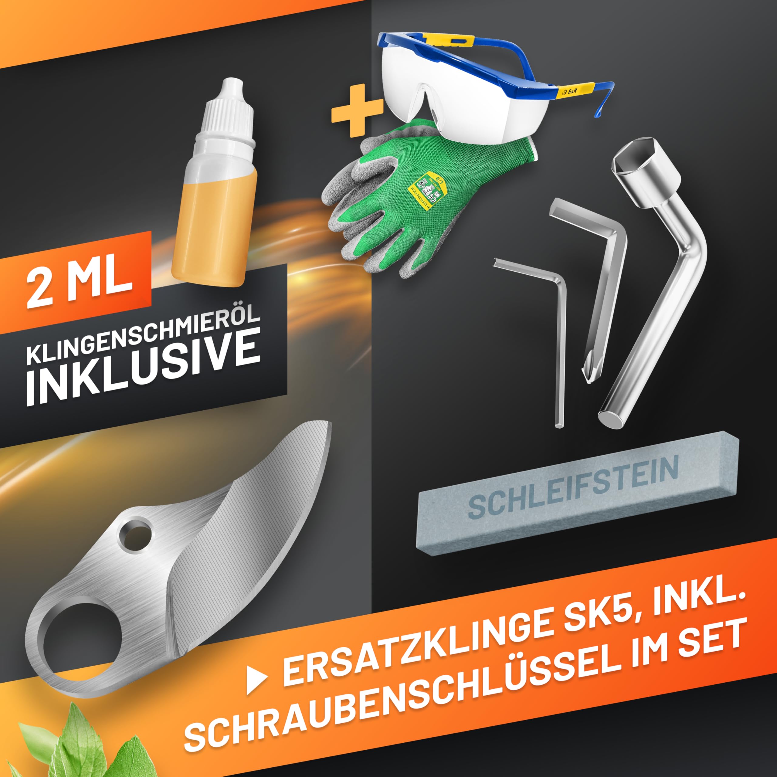 GRÜNTEK Akku Astschere 21V 2Ah Brushless, Elektrische Gartenschere Akku bis 30mm, 400W Bürstenloser Motor SK5 Klinge Makita-Kompatibel, Koffer Komplett-Set Baumschere Akkuschere