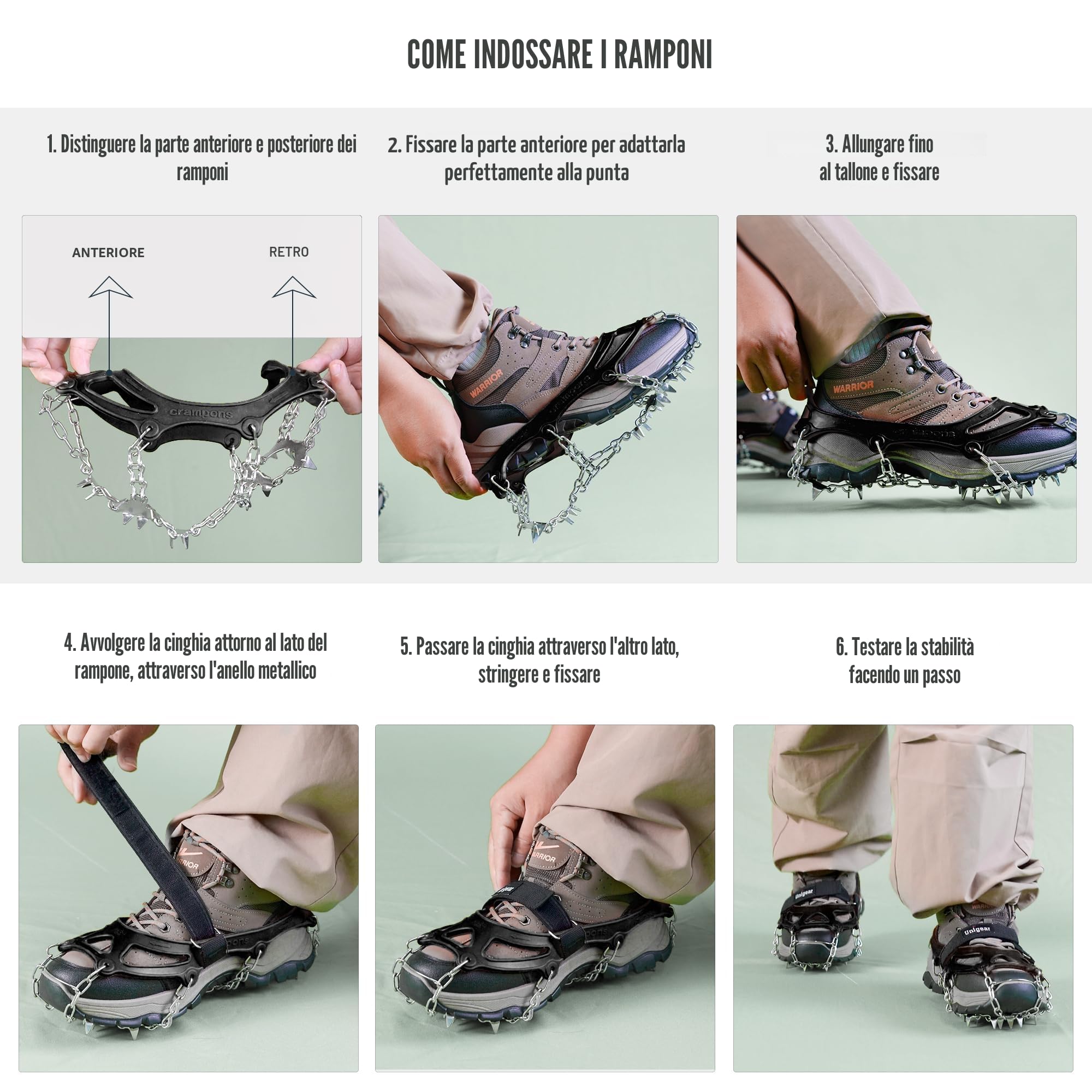 Unigear Ramponi da Ghiaccio per Scarponi 24 Denti 201 Copertura in Acciaio con Catene in Acciaio Inossidabile per Camminare su Neve e Ghiaccio