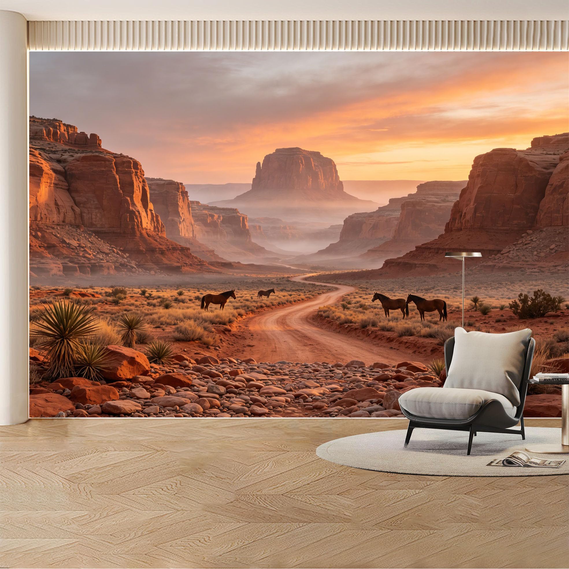Custom Wall Mural Wallpaper Desert Canyon Horses Landscape Large Wall Art Western Sunset Rustic Removable SelfAdhesive Large Photo for Living Room， Bedroom， Office