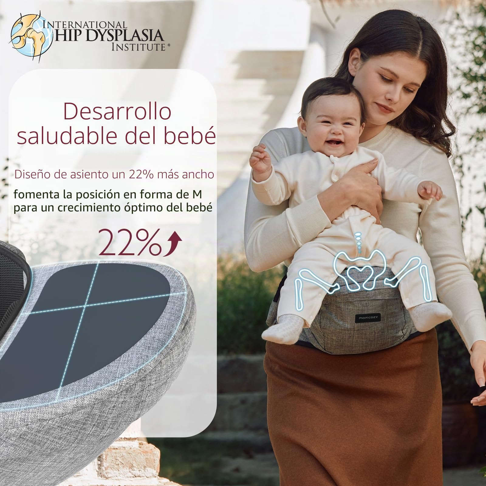 Momcozy Portabebés con asiento de cadera, cintura ajustable con protector de vientre 3D original y tabla de masaje EVA, portabebés ergonómico con varios bolsillos para recién nacidos y niños pequeños