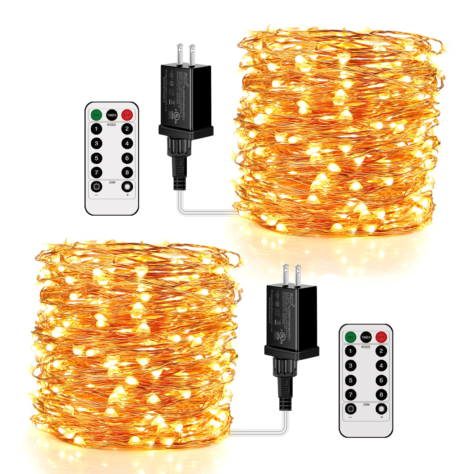 Moobibear LED String Lights 99ft 300 LEDs 2 Packs Fairy Lights, Dimmable Outdoor/Indoor Starry String Lights, Warm White Copper Lights with Remote for Garden Room Patio Party Decor
