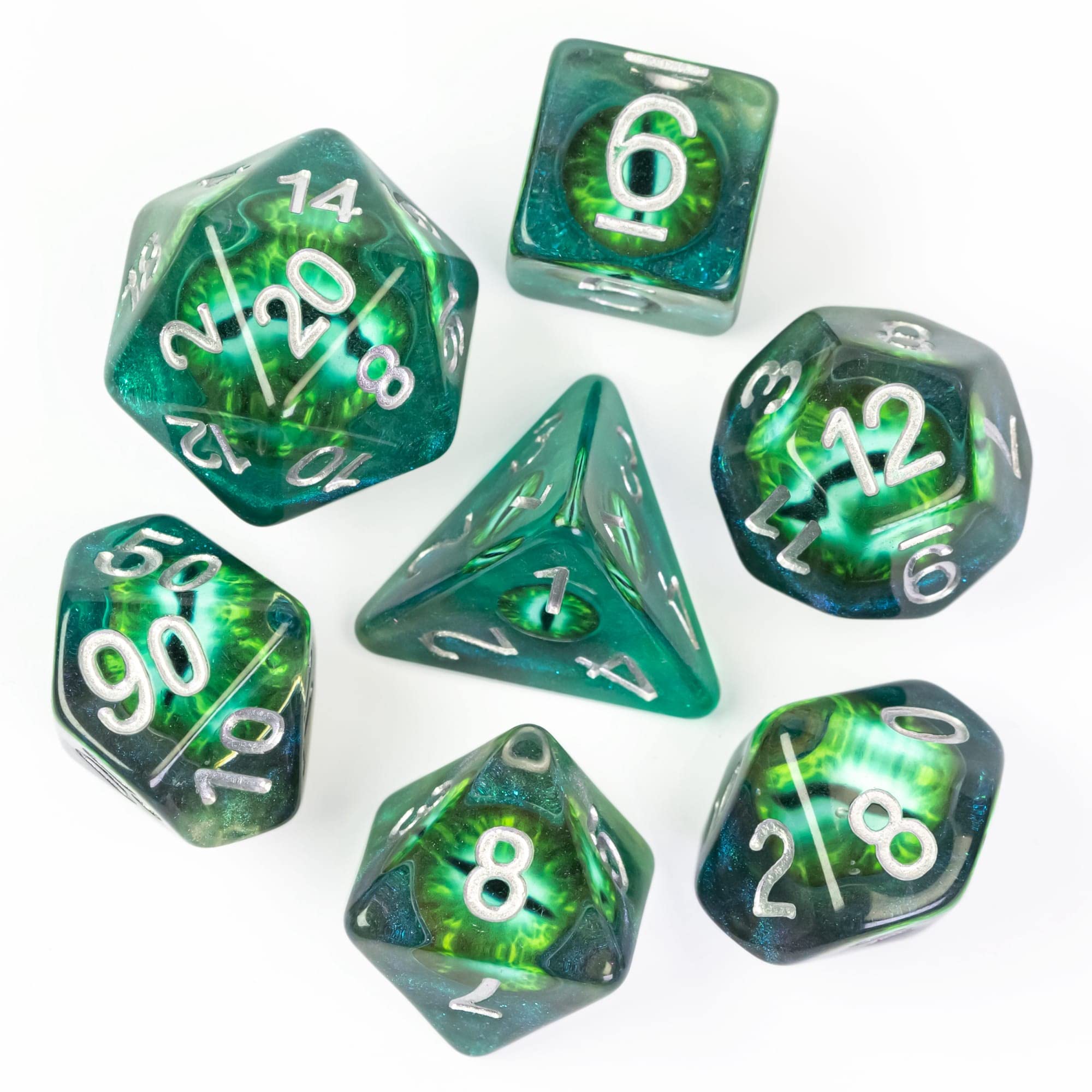 Cusdie 7-Die DND Dice, Polyhedral Dice Set Filled with Galaxy Eye, for Role Playing Game Dungeons and Dragons D&D Dice (Green)