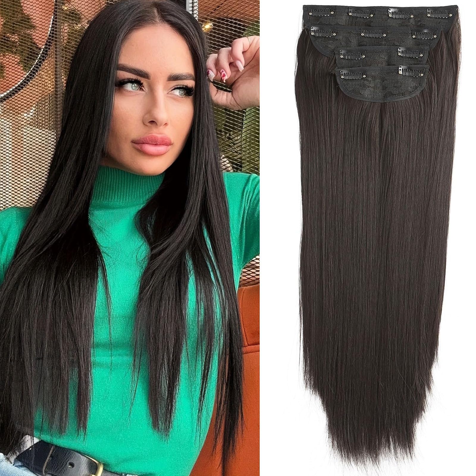 Samtress Samtress 20 Inch Clip in Hair Extension Clip in 4 PCS Dark Brown Synthetic Fiber Hairpieces Hair Long Straight Hair Extensions for Women and girl (#4)