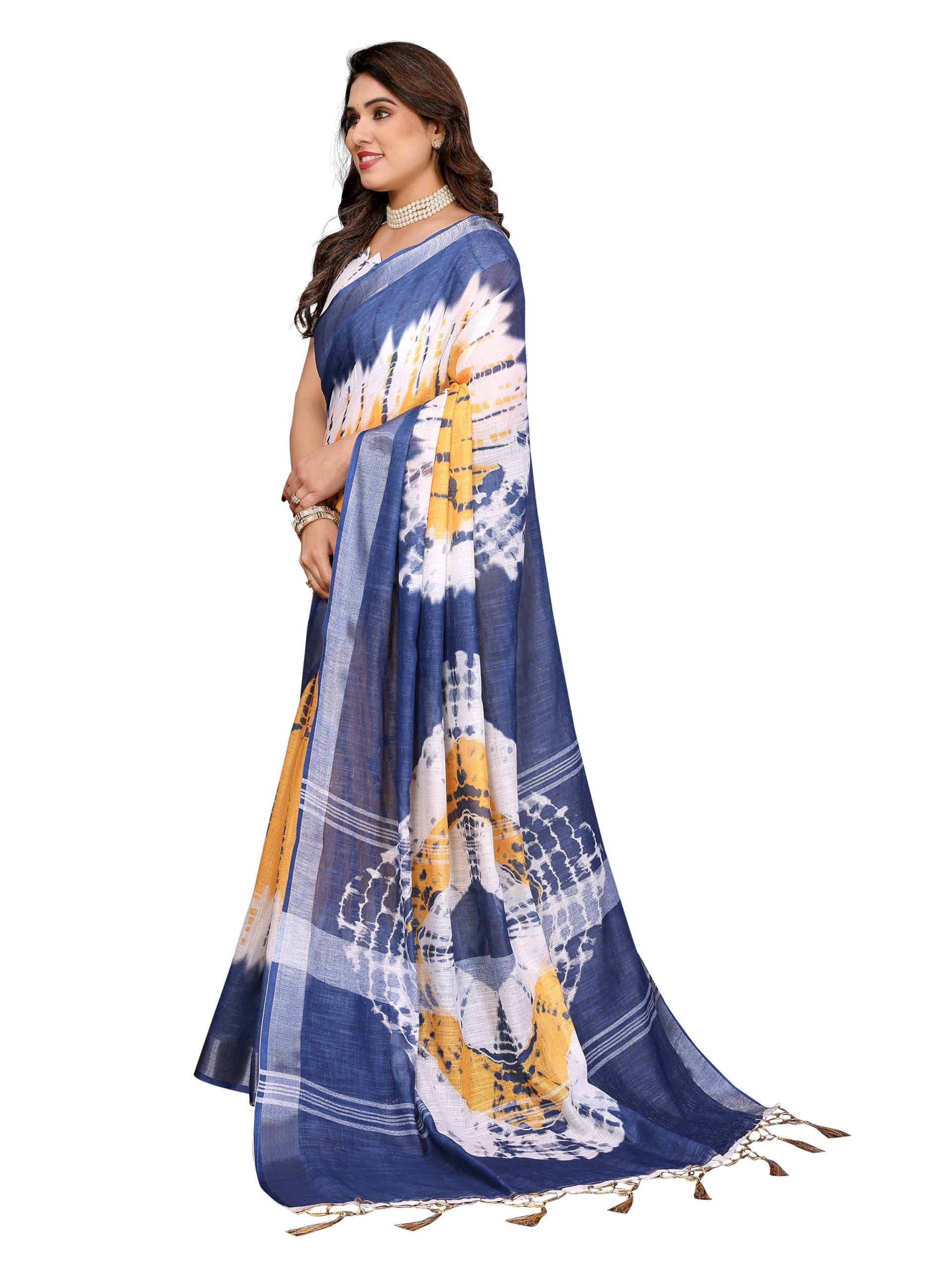 bionoble Women’s Cotton Linen Saree with Blouse Piece, Digital Printed Saree for Casual, Daily Wear & Festive Occasions-picture-42